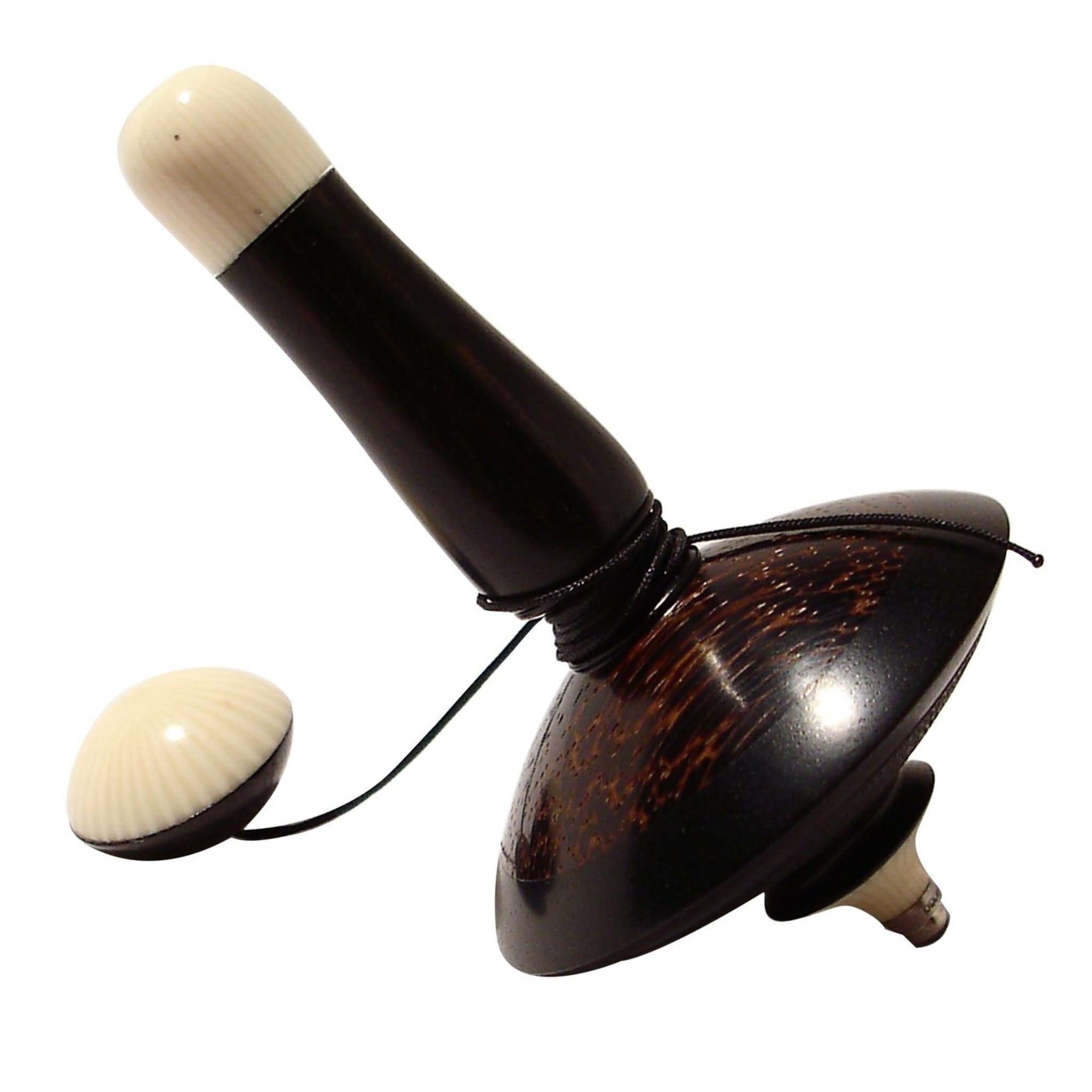 Filo Spinning Top in Ebony, Galalith and Black Palm - Main view