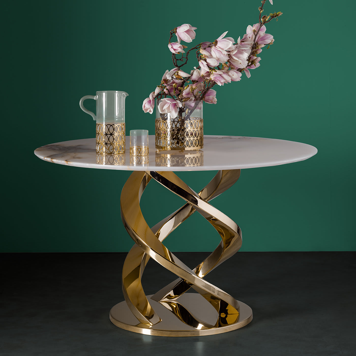 Cerberus Dining Table with Onyx Gold Marble Top - Villari Home Couture