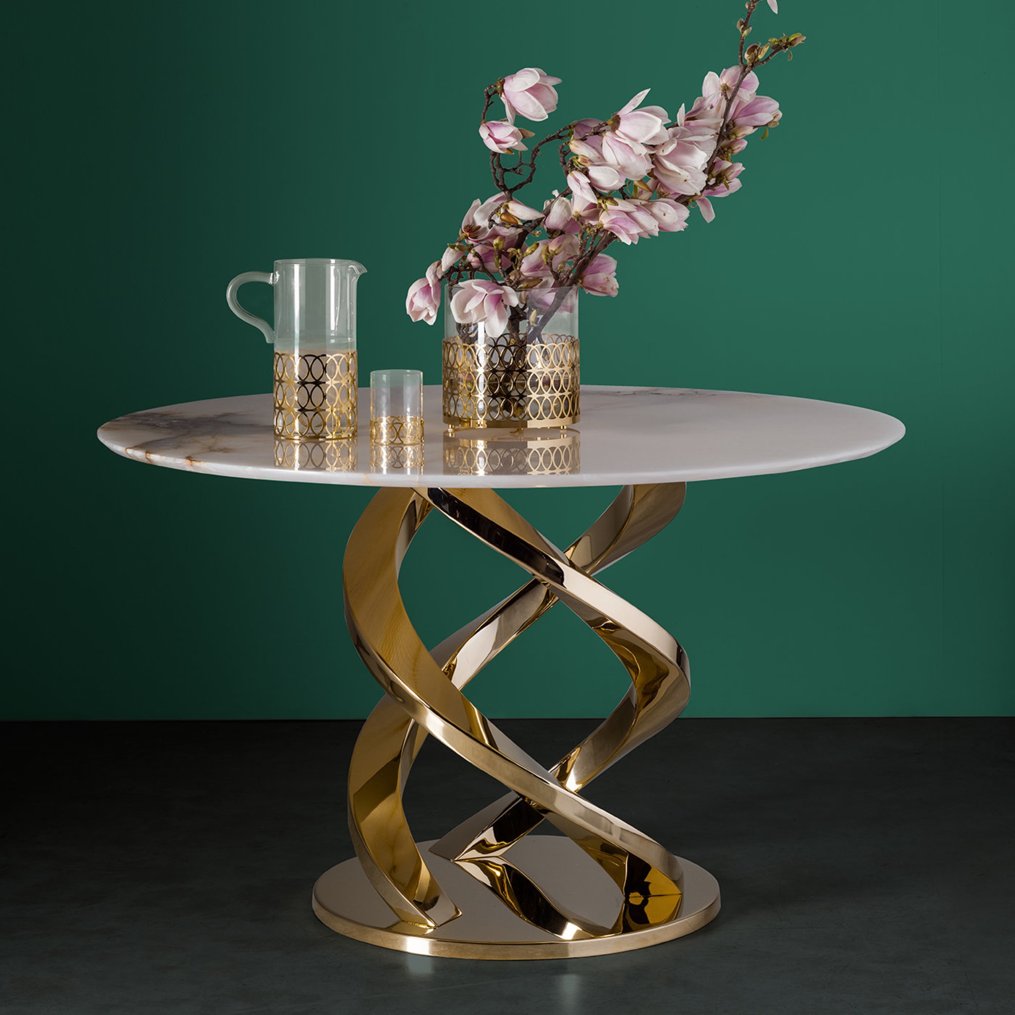 Tavolo da pranzo Cerberus con piano in marmo Onyx Gold - Vista alternativa 1
