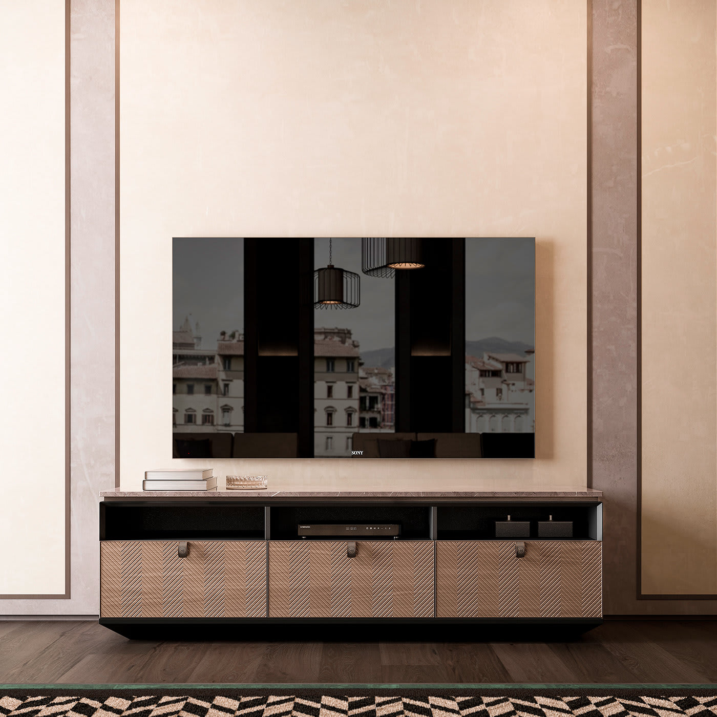 Marble TV Cabinet With 3 Drawers - CPRN Homood