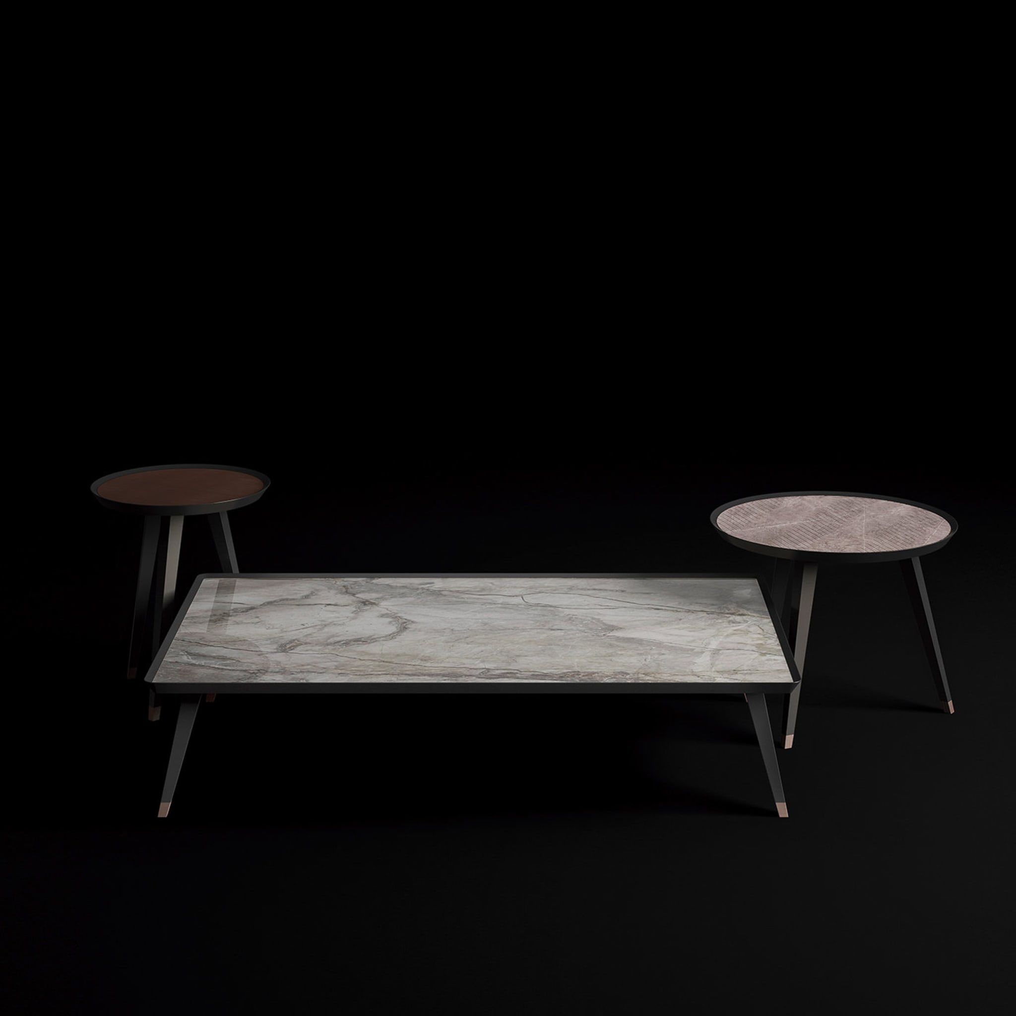 Grande tavolino in marmo e velluto - Vista alternativa 1