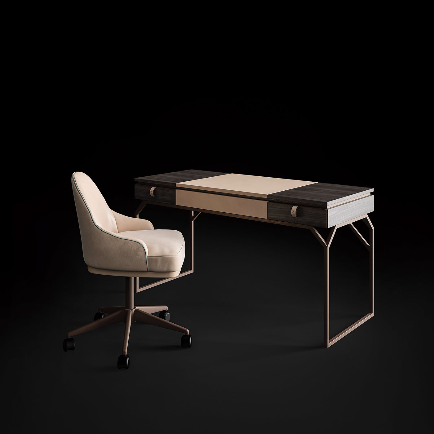 Desk in leather and wood - CPRN Homood