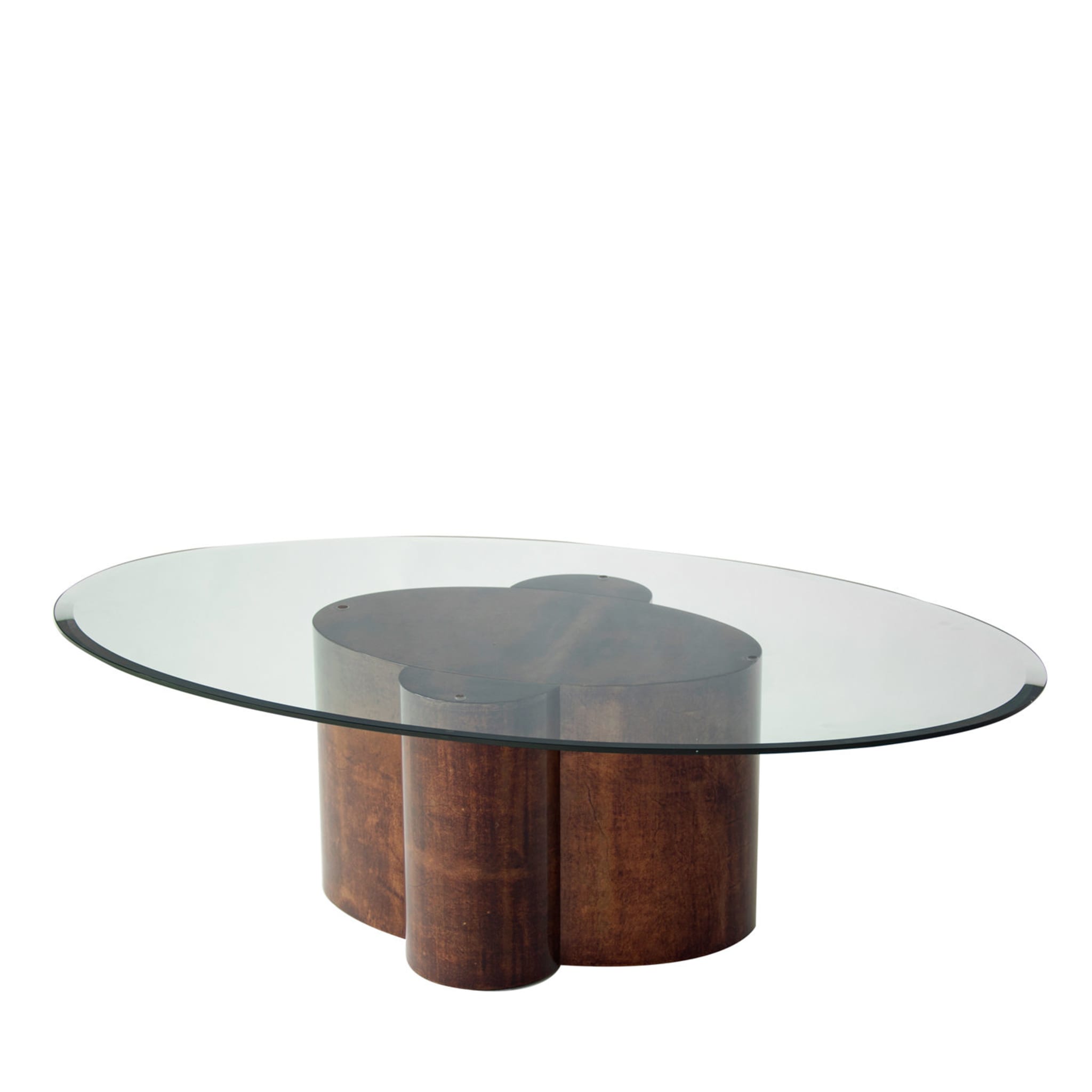 Vieille table basse ovale avec plateau en verre - Vue principale