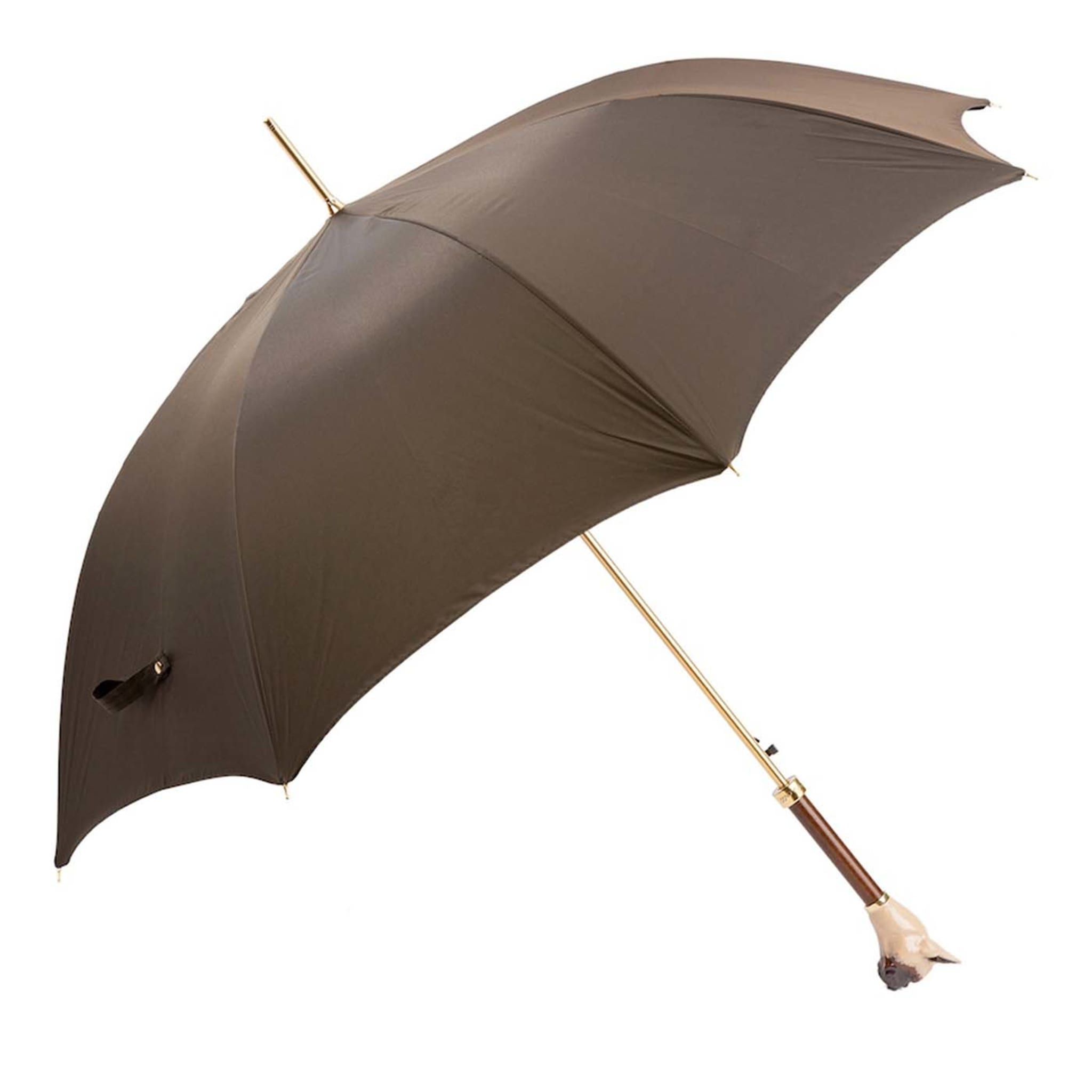 Paraguas marrón con mango de bulldog francés - Vista principal