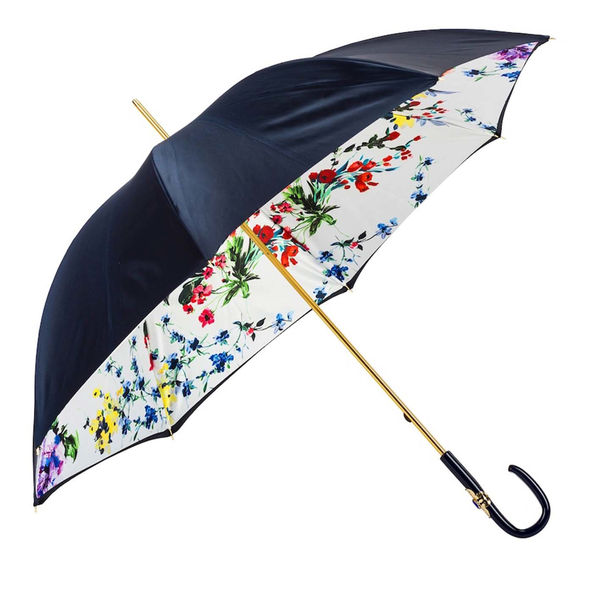 Marineblauer Regenschirm mit Blumen - Hauptansicht