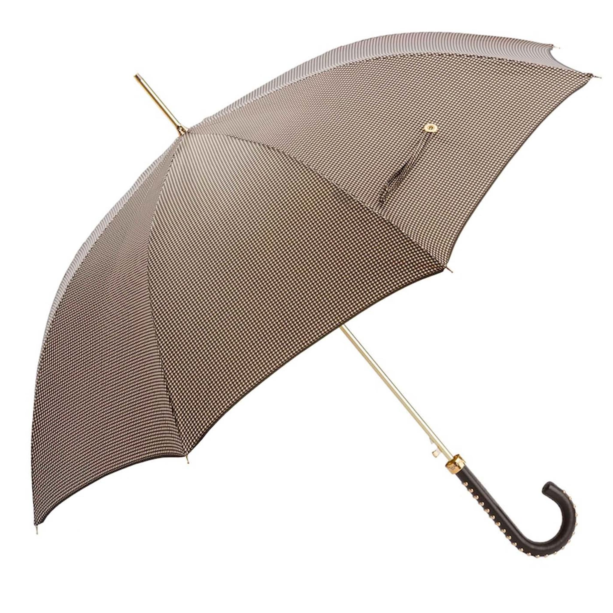 Pied de Poule Umbrella with Studded Leather Handle - Main view