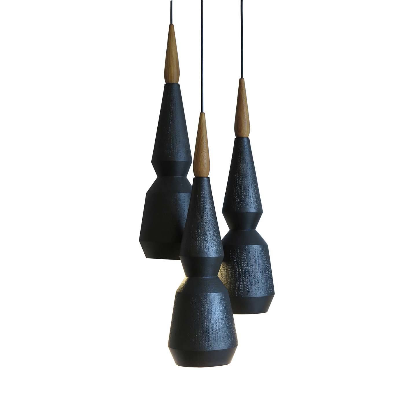 Set of 3 Pendant Lamps in Wood and Ceramics #1 - Capperidicasa