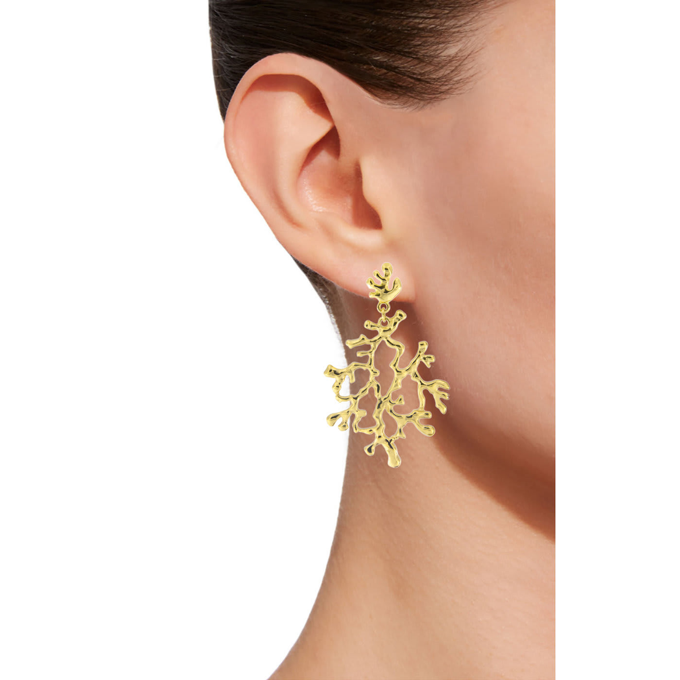 18k Yellow Gold Coral Branch Pendant Earrings - Jona