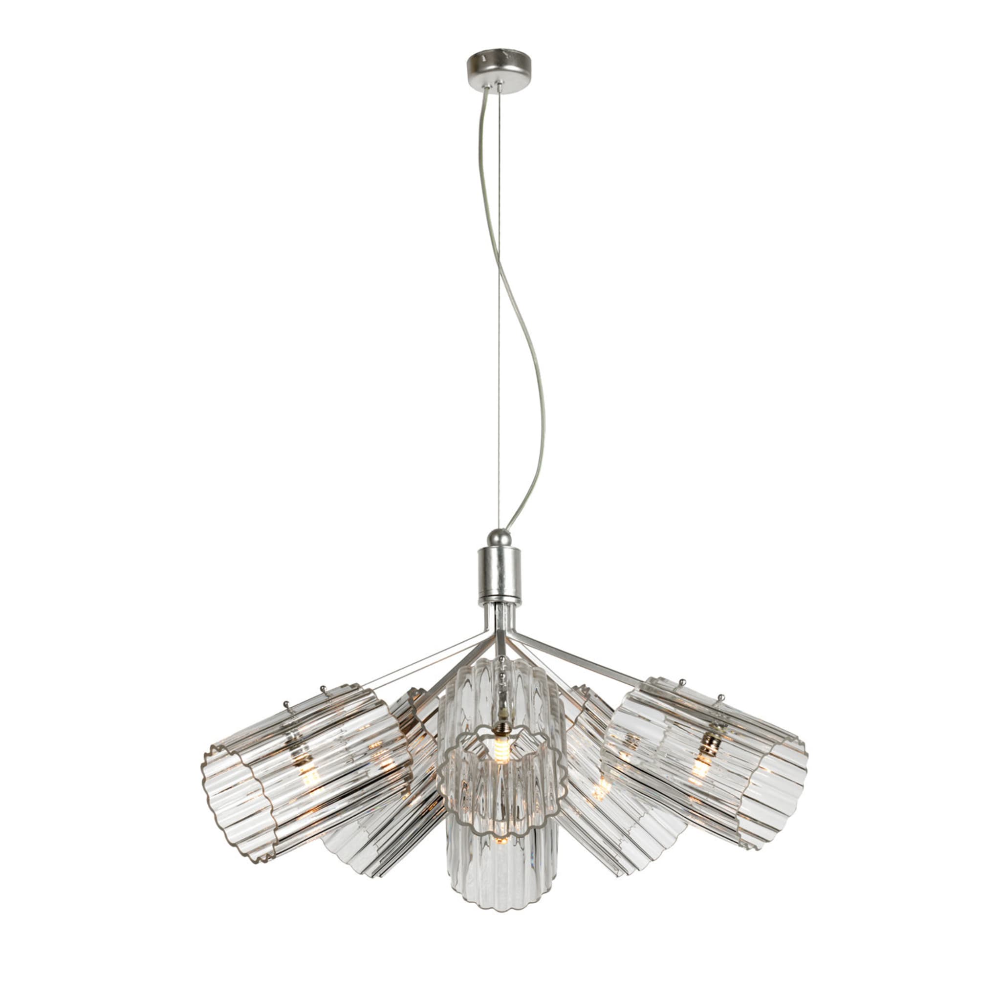 Contemporary 6 Branches Silver Pendant Lamp - Main view
