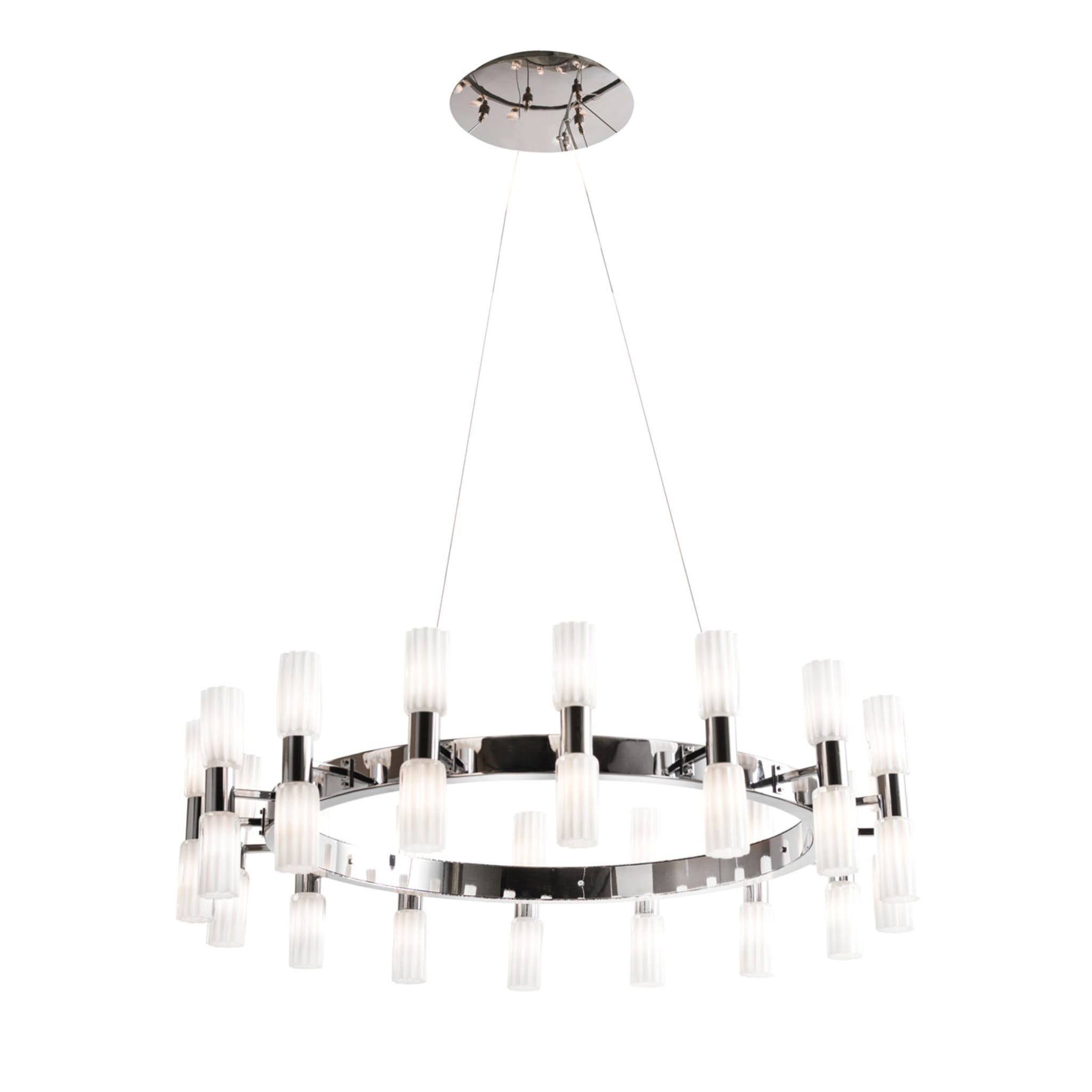 Chrome and White Glass Chandelier - Main view