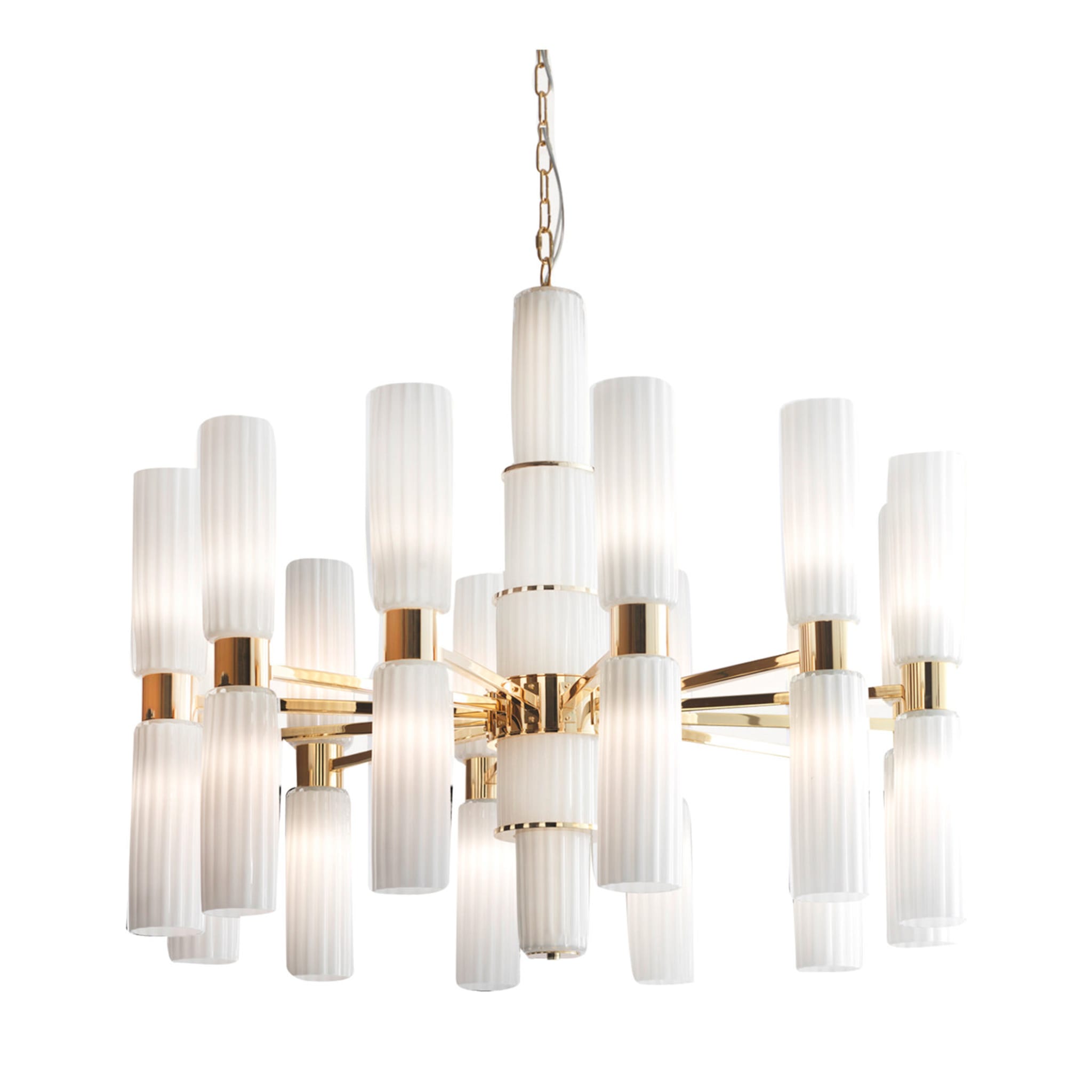 Gold and White Glass Chandelier #1 - Main view