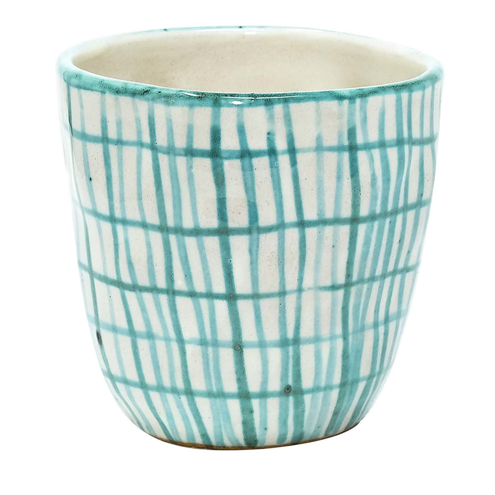 Set of 2 Crumpled Ceramic Cups with Aqua Checks - Main view