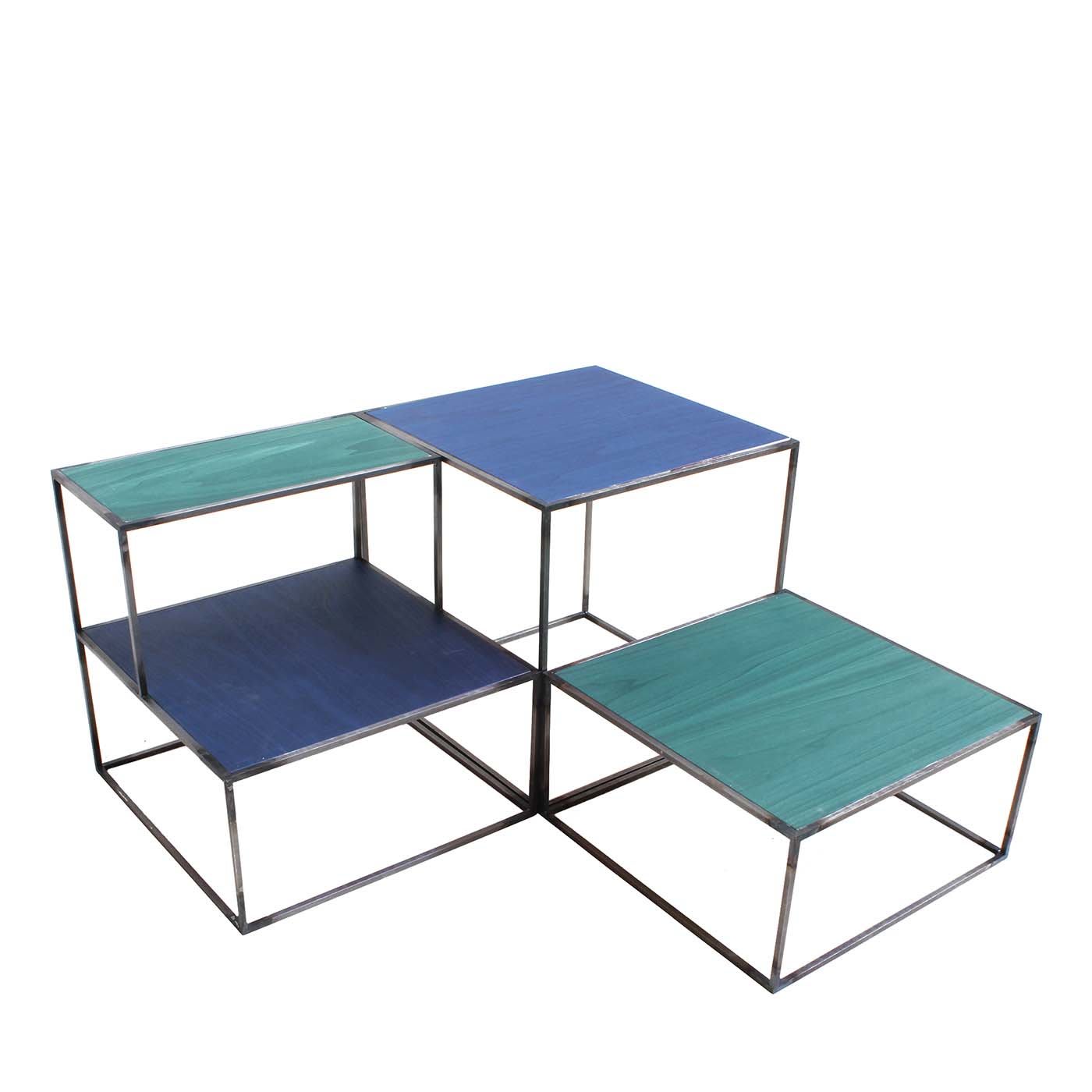 Kubrik Wood Set of 3 Blue and Green Coffee Tables - Francesca Levi