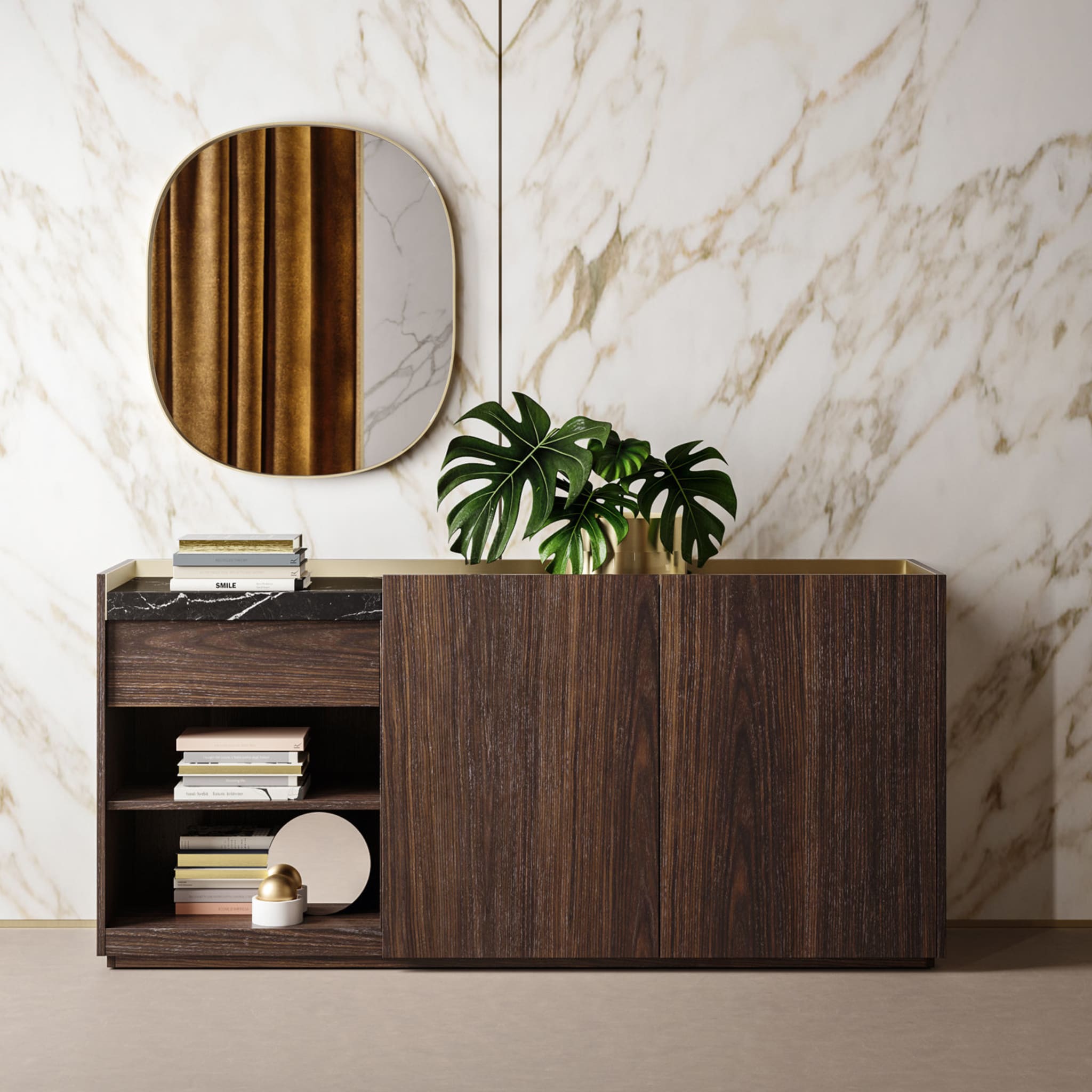 Block 2.0 Low Sideboard with Marquina Marble Top - Alternative view 1