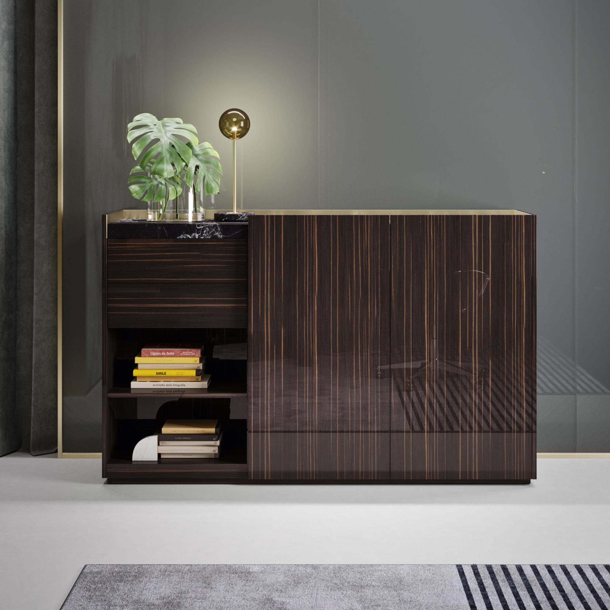 Block 2.0 Ebony Wood Sideboard with Marquinia Marble Top - Alternative view 1