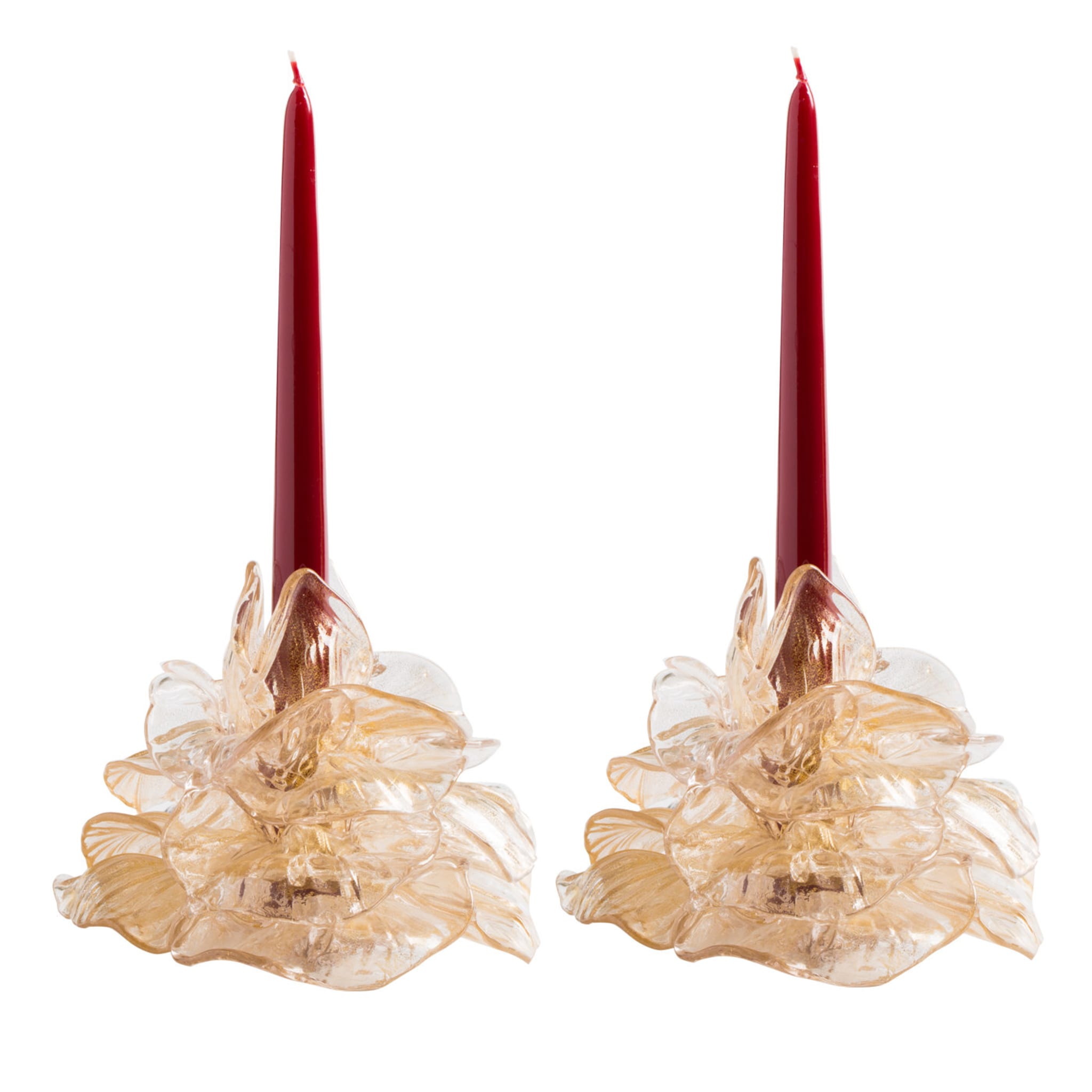 2 Gold Rose Candle Holders - Main view