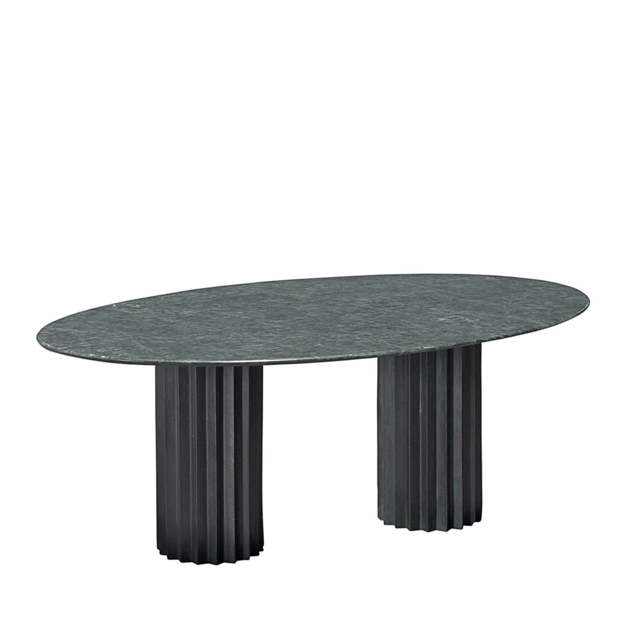 Doris Oval Dining Table in Green Marble and Bronze - Main view