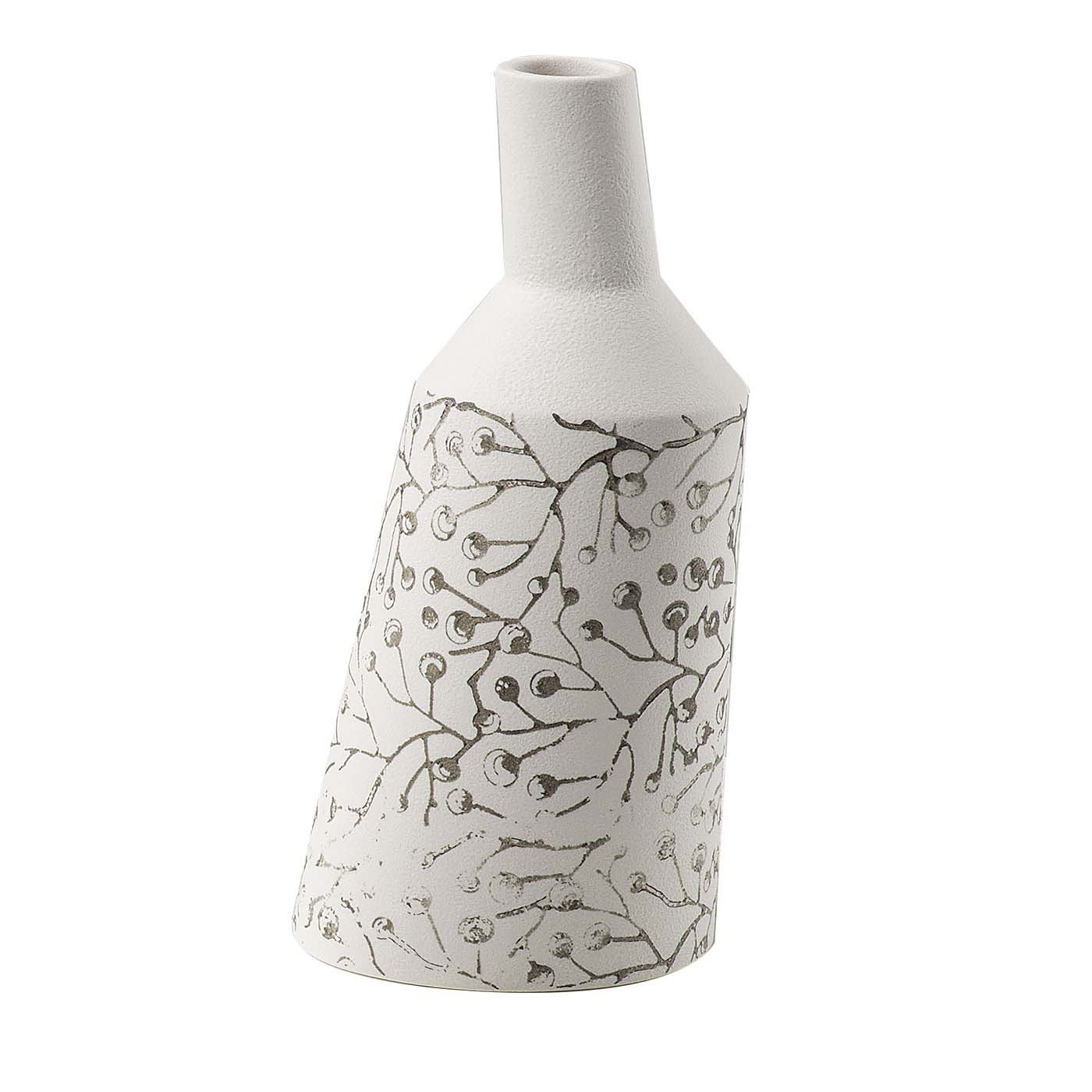 Large White Bottle Vase with Flower Decoration - Lineasette