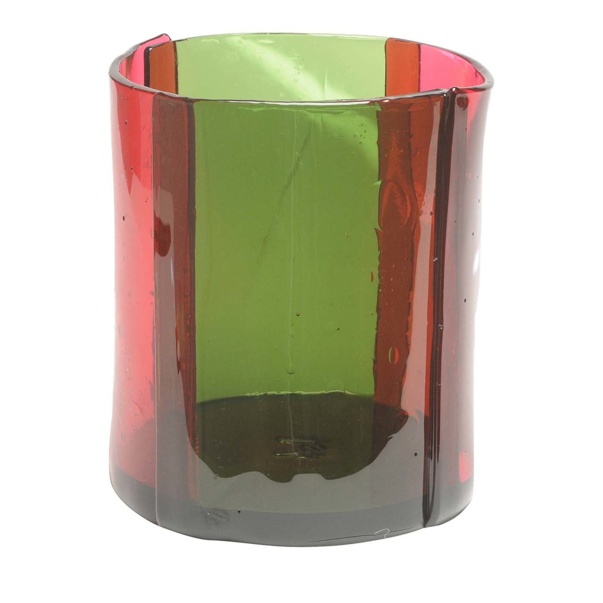 Mittlere Vase mit vier Linien in Rot und Grün von Enzo Mari - Hauptansicht