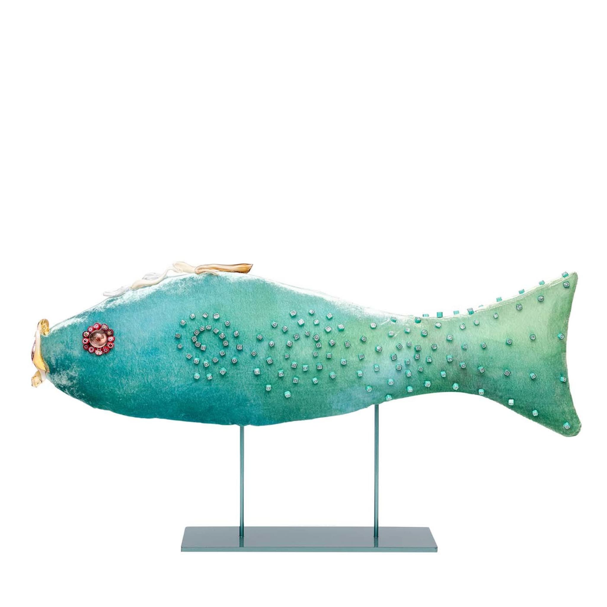 Sculpture en velours poisson joyeux vert - Vue principale