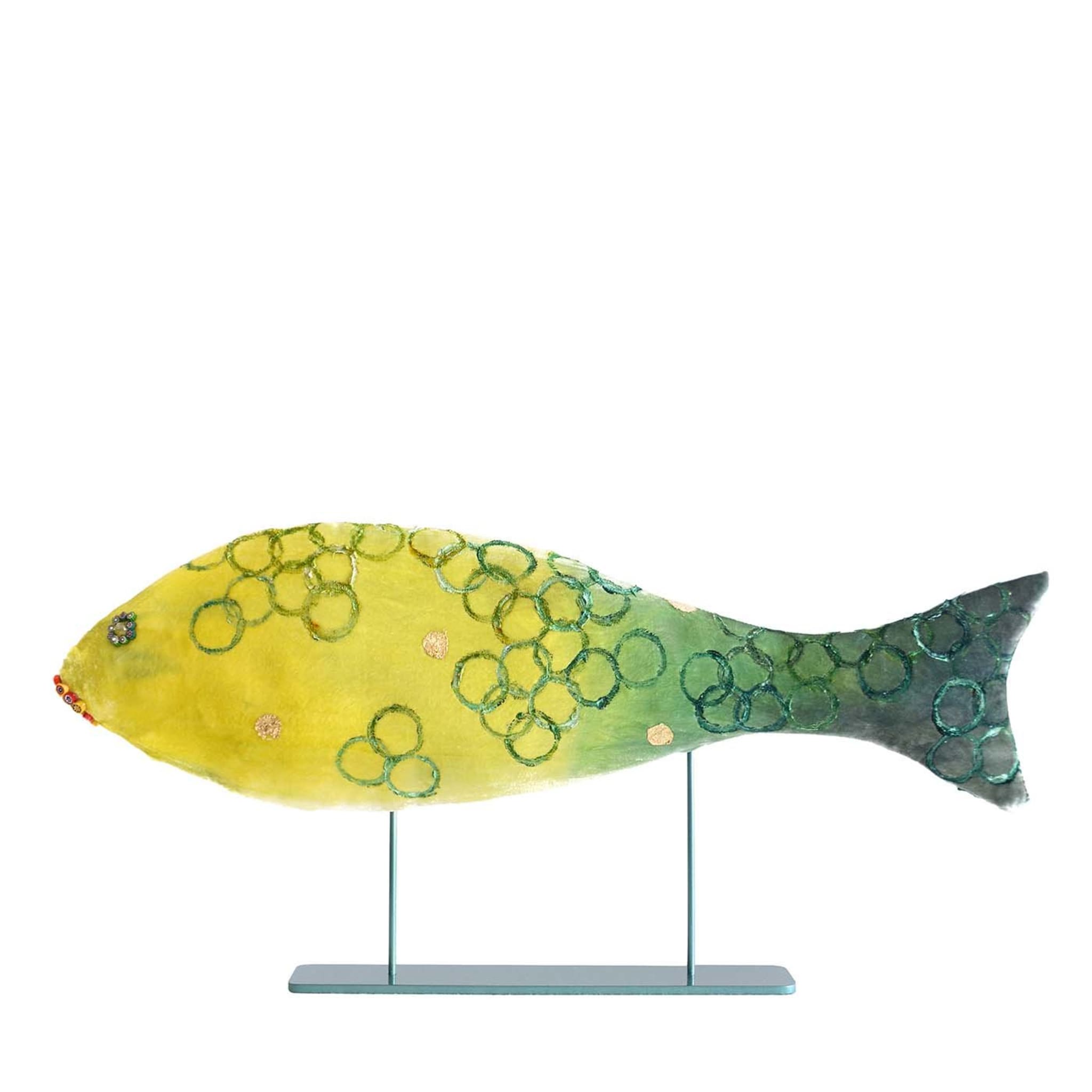 Little Green Joyful Fish Velvet Sculpture - Main view