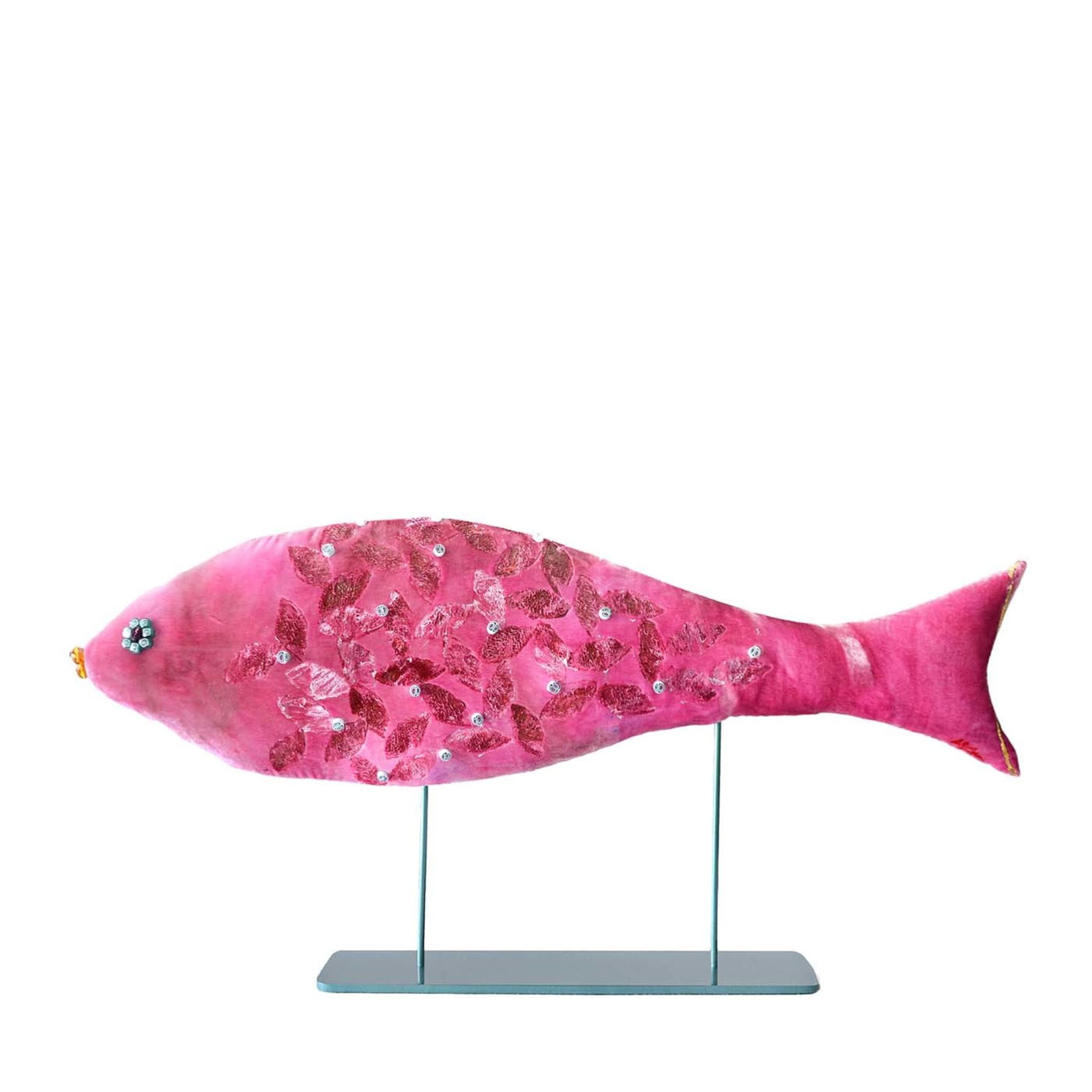 Little Pink Joyful Fish Velvet Sculpture - Main view
