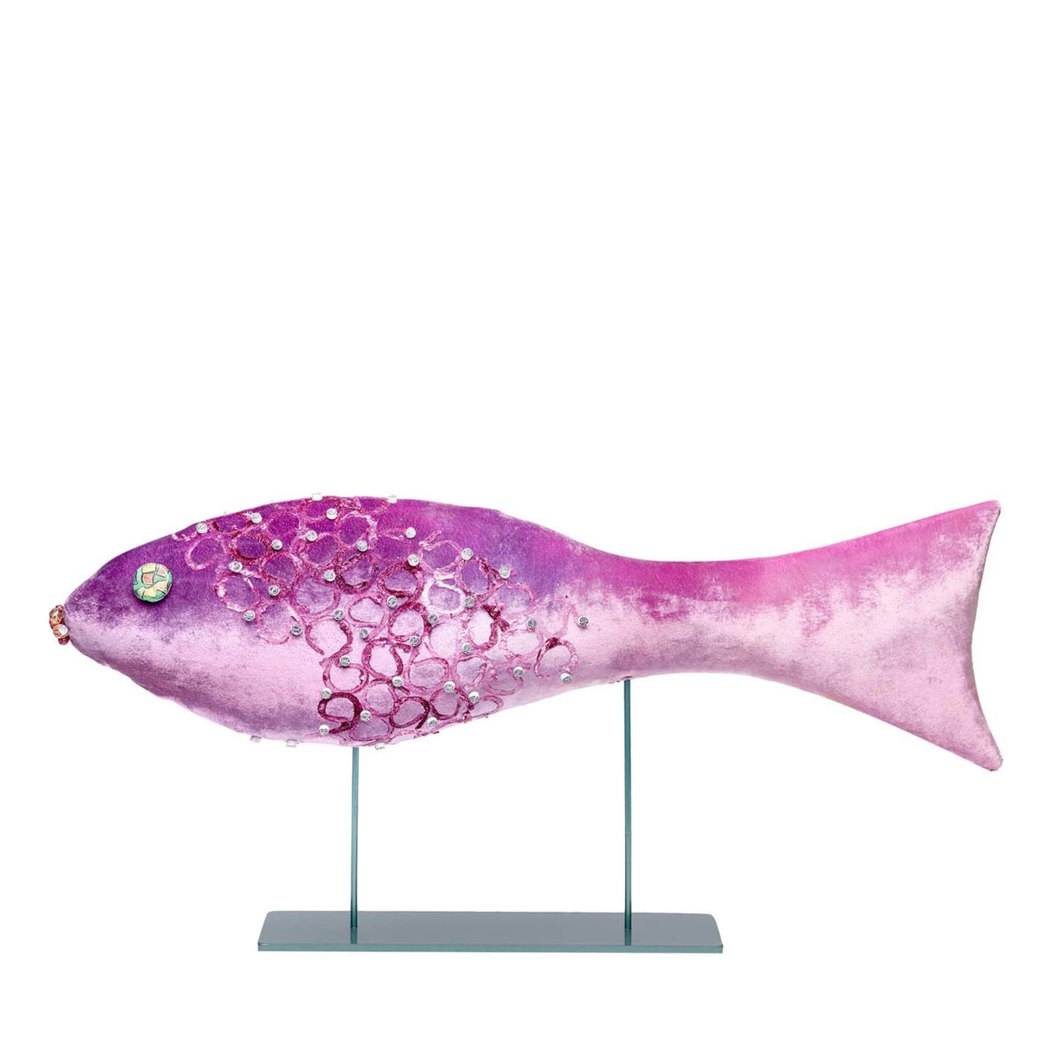 Pink Joyful Fish Velvet Sculpture - Main view