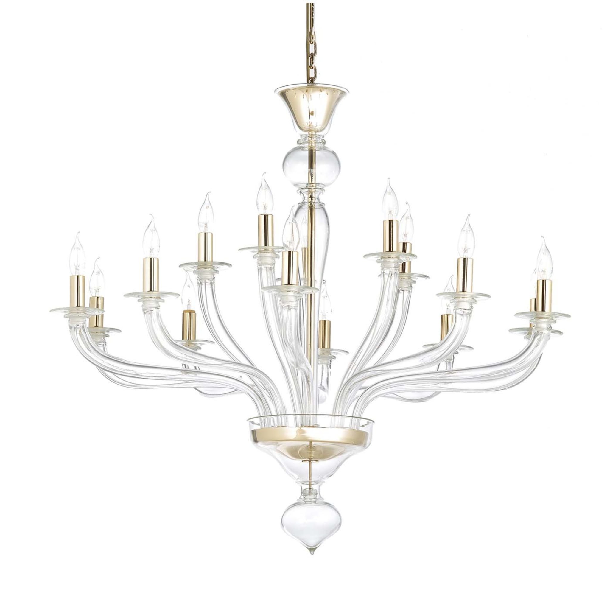 Clear 15-Light Murano Glass Chandelier - Main view