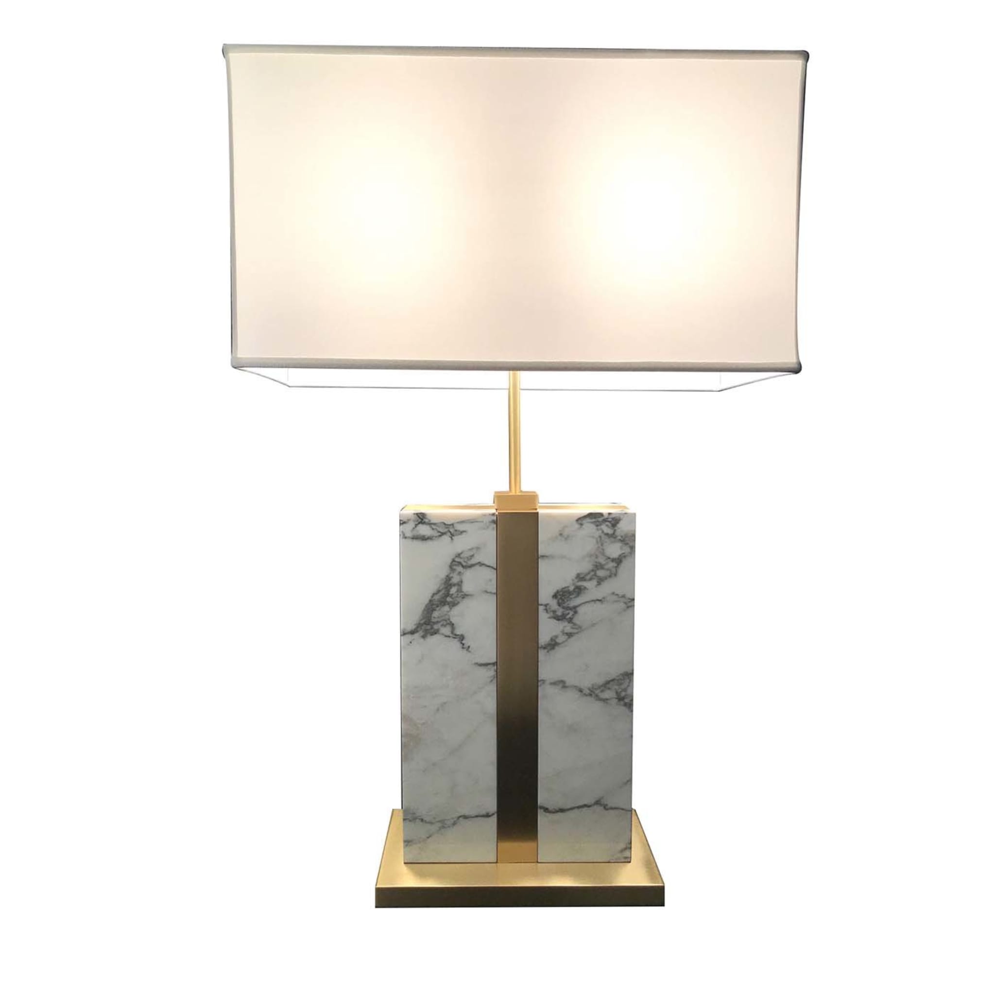Lámpara de mesa de mármol de Carrara de Brera con pantalla de pergamino marfil - Vista principal