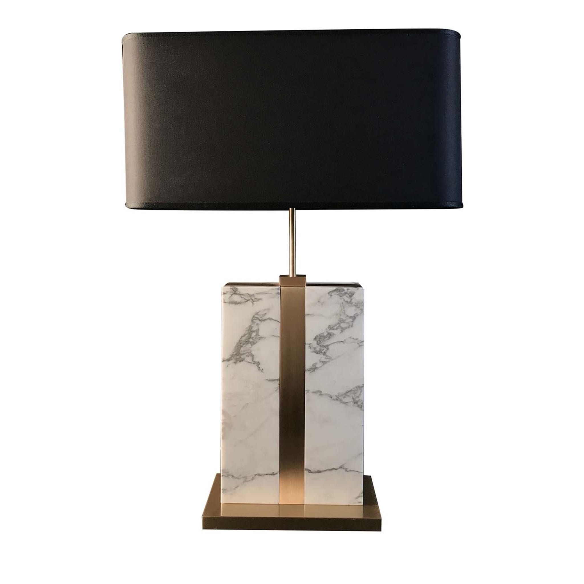 Lámpara de mesa de mármol de Carrara de Brera con pantalla de algodón negro - Vista principal