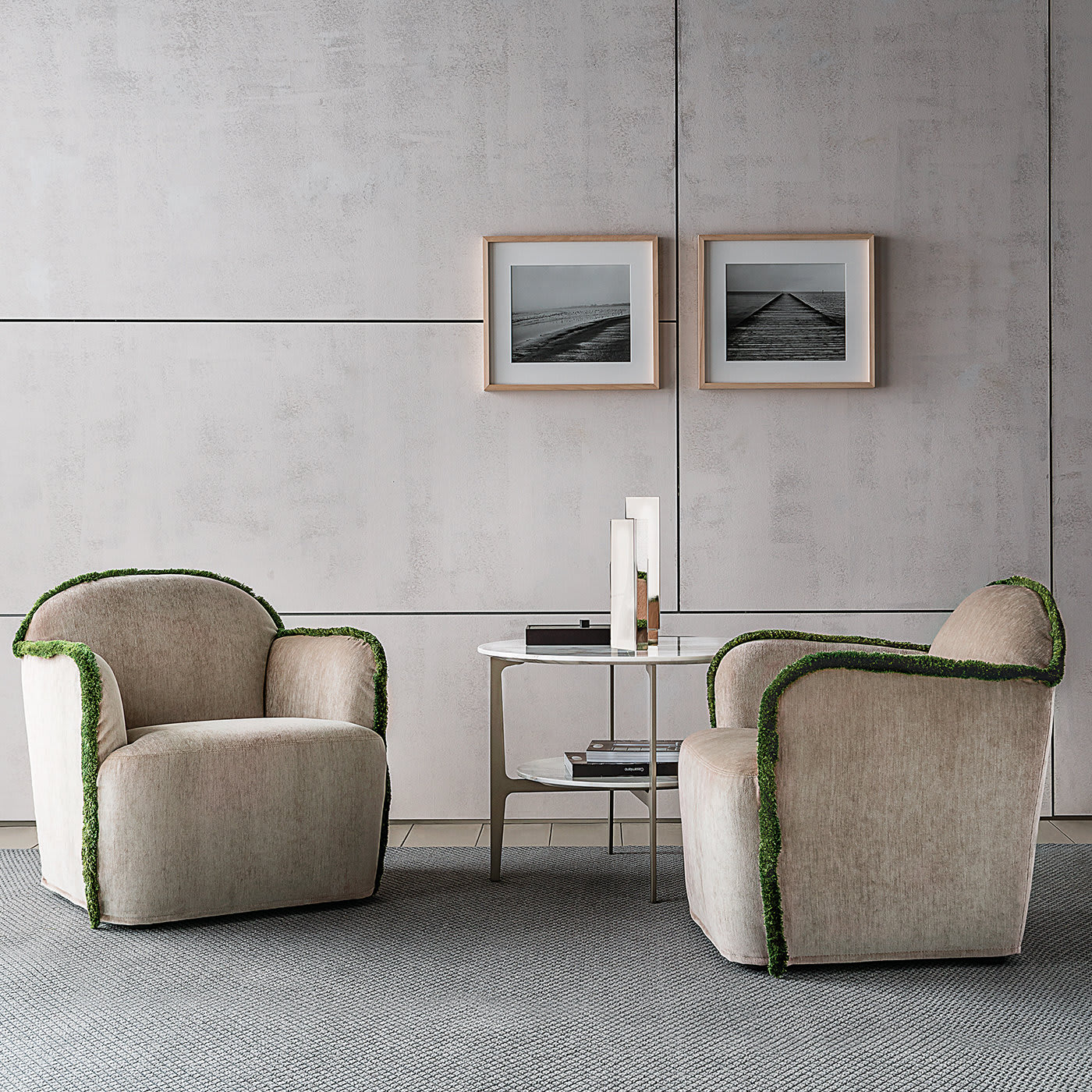 Ada Cream Armchair with Green Piping by Paola Navone - Casamilano