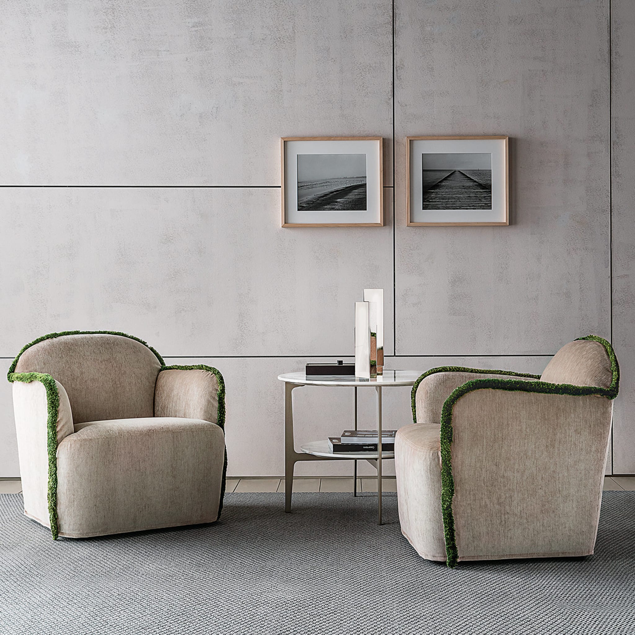 Ada Cream Armchair with Green Piping by Paola Navone - Alternative view 1