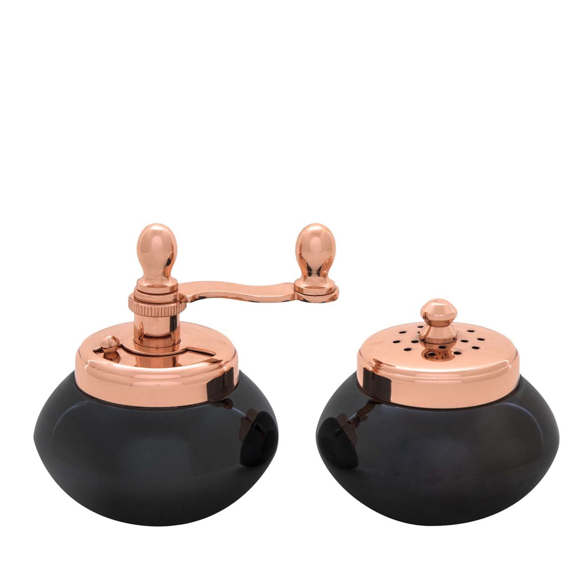 Black Nickel And Copper Plated Brass Pepper Mill And Salt Shaker - Main view