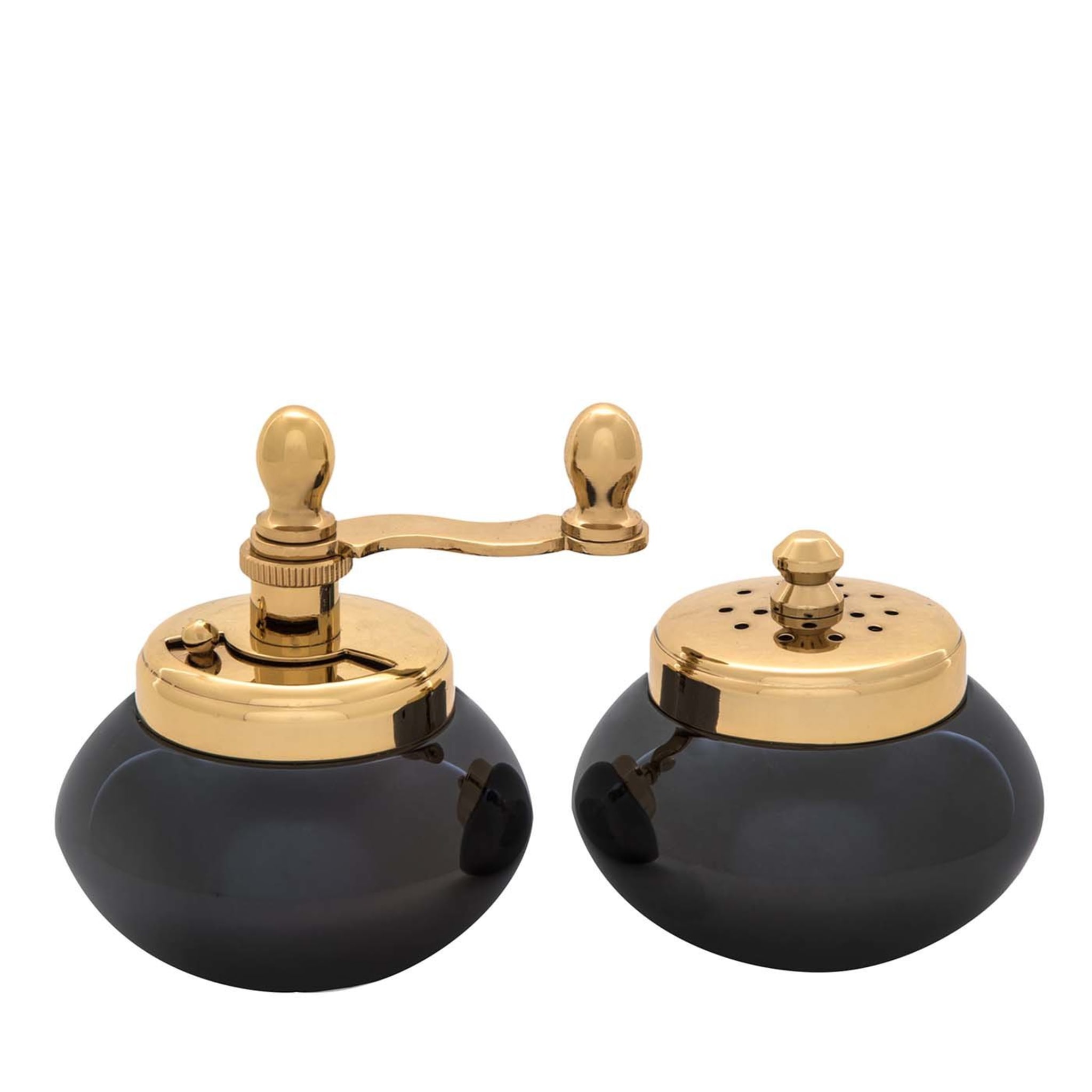 Black Nickel And Gold Plated Brass Pepper Mill And Salt Shaker - Main view