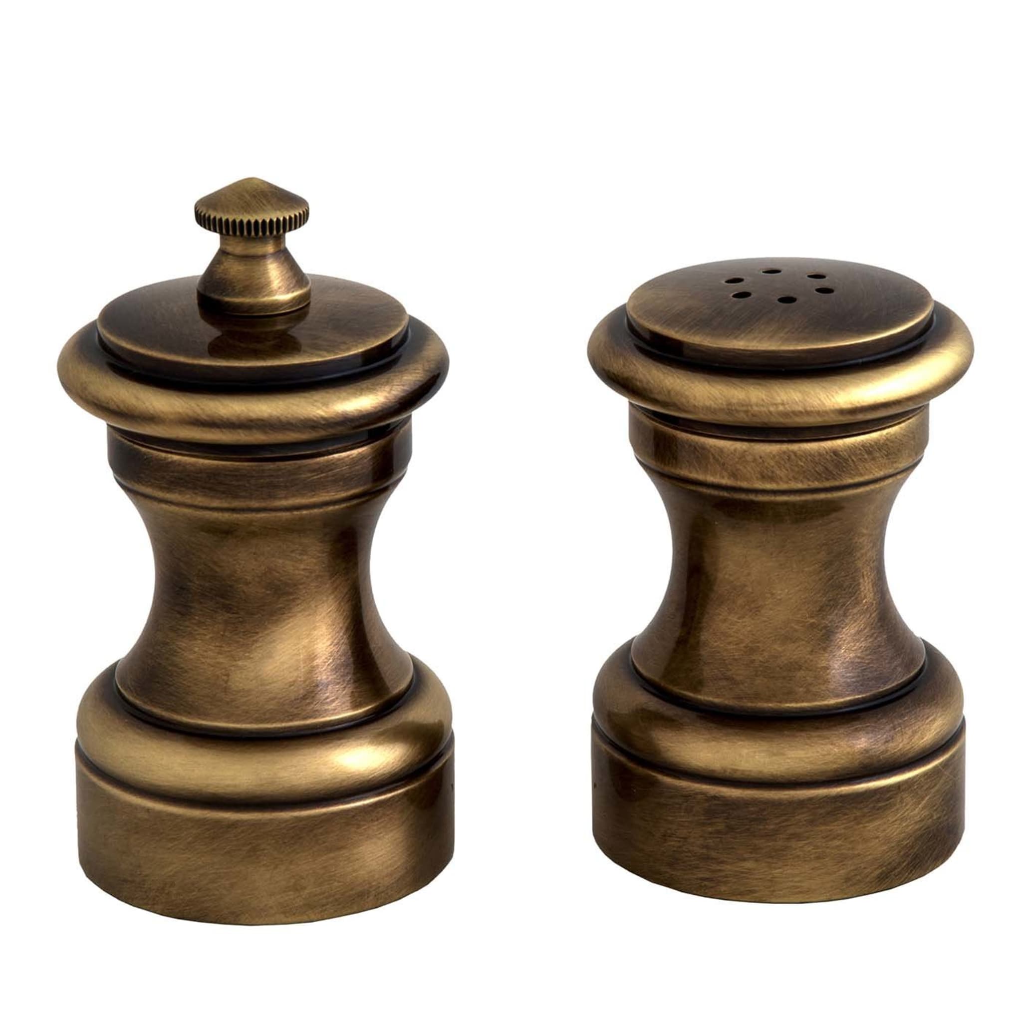 Macinapepe e saliera in ottone placcato bronzo spazzolato - Vista principale