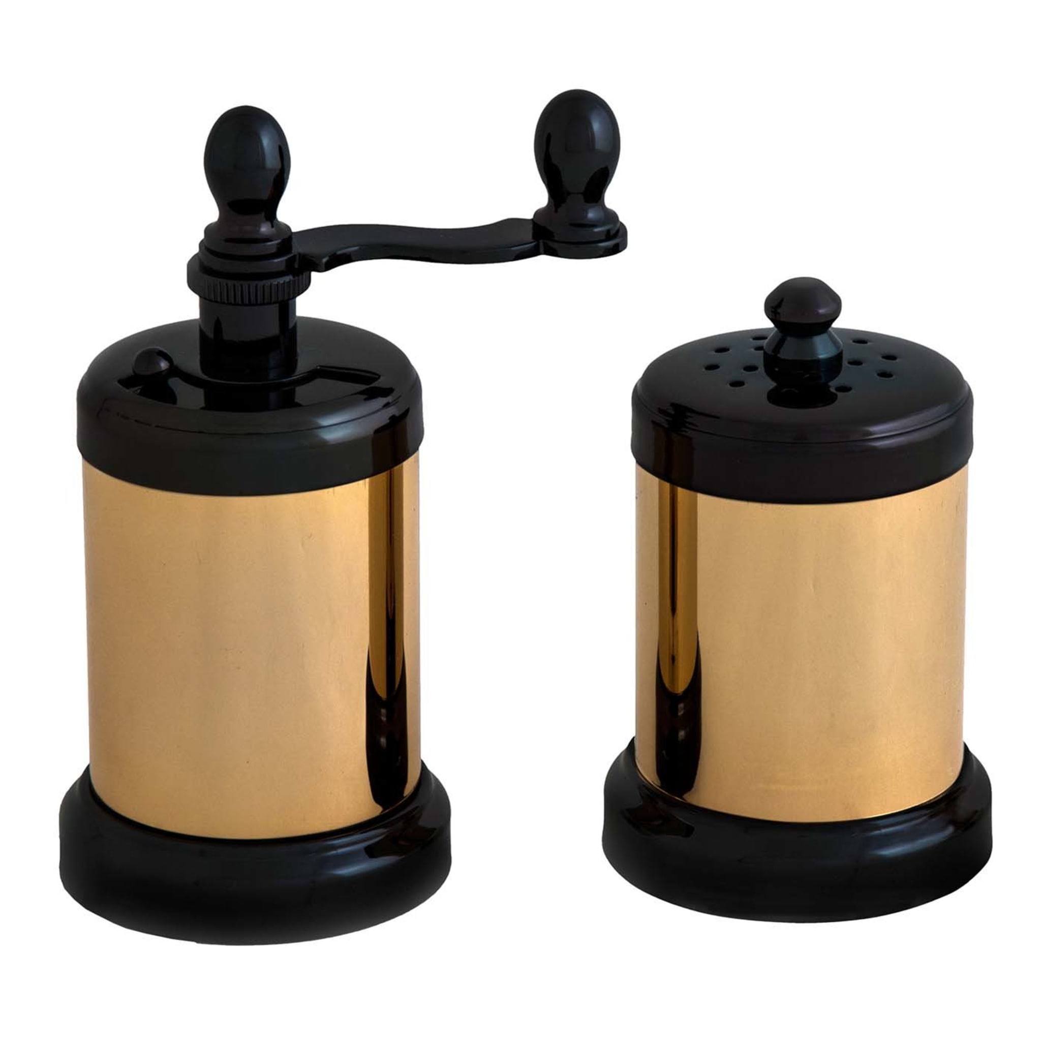 Black Nickel and Gold Plated Brass Pepper Mill and Salt Shaker - Main view
