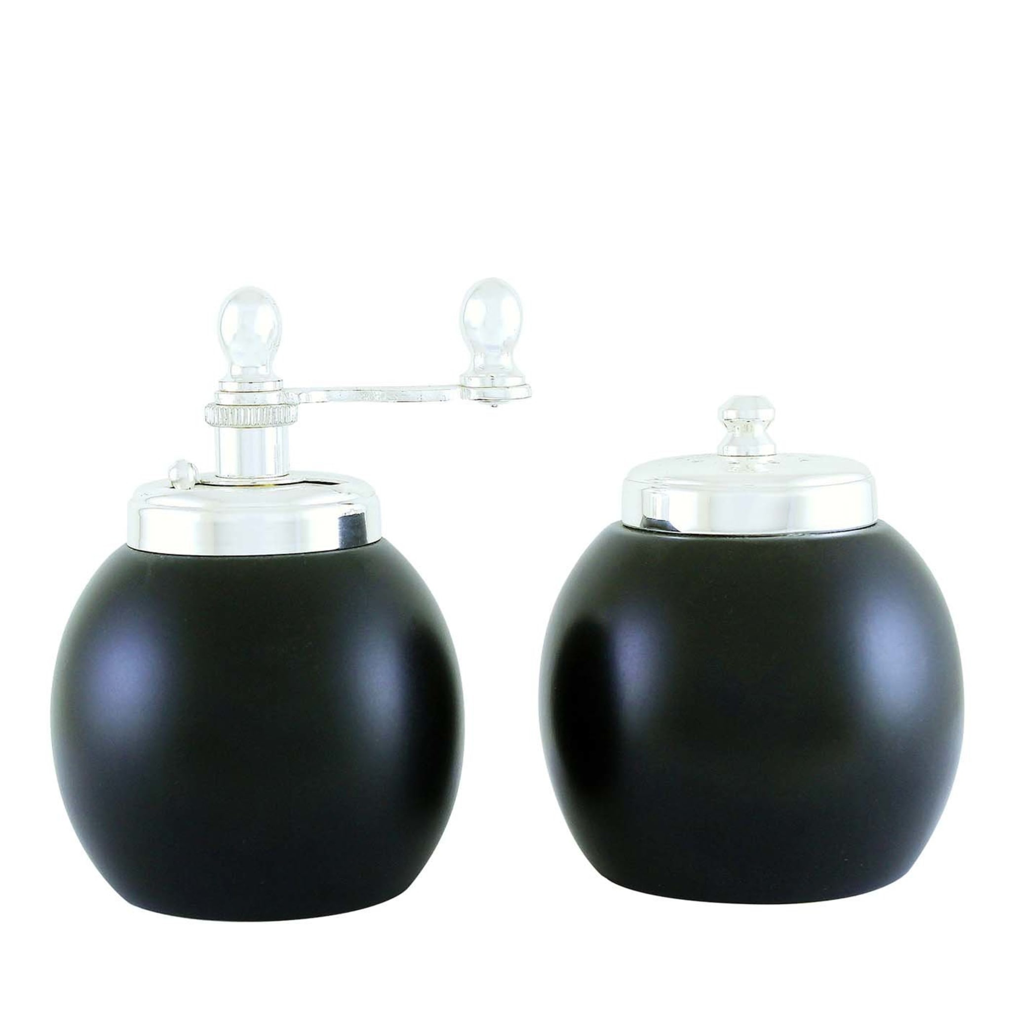 Black Wood and Silver-Plated Brass Salt Shaker and Pepper Mill - Main view