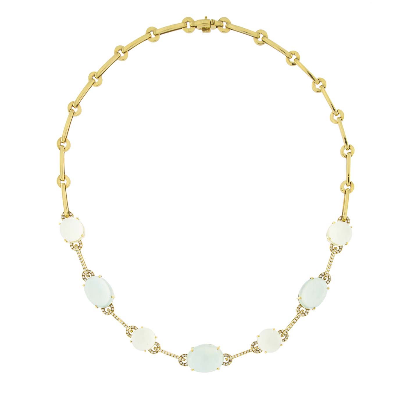 Prehnite Citrine White Diamond 18k Yellow Gold Necklace - Jona