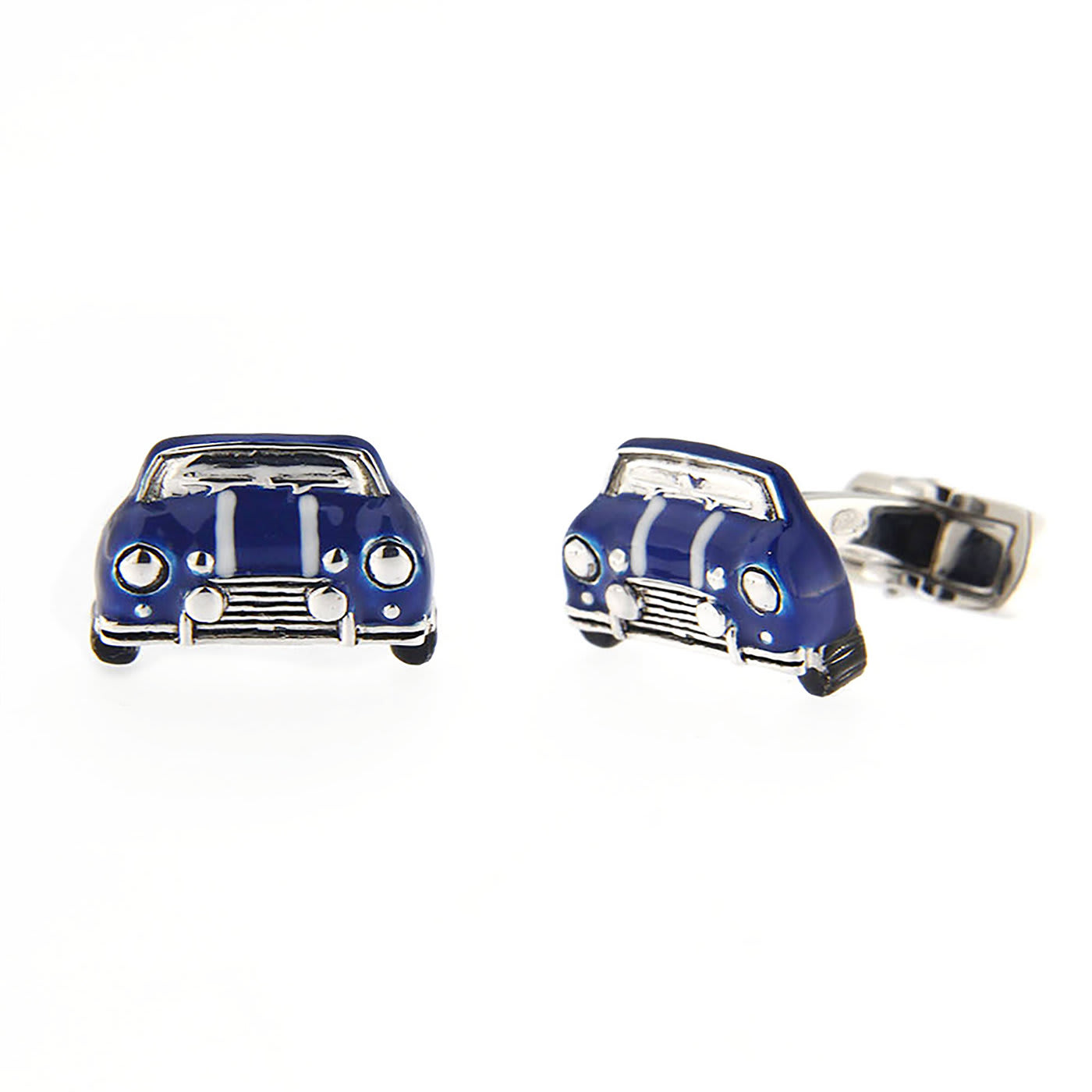 Sterling Silver Blue and White Enamel Classic Mini Car Cufflinks - Jona