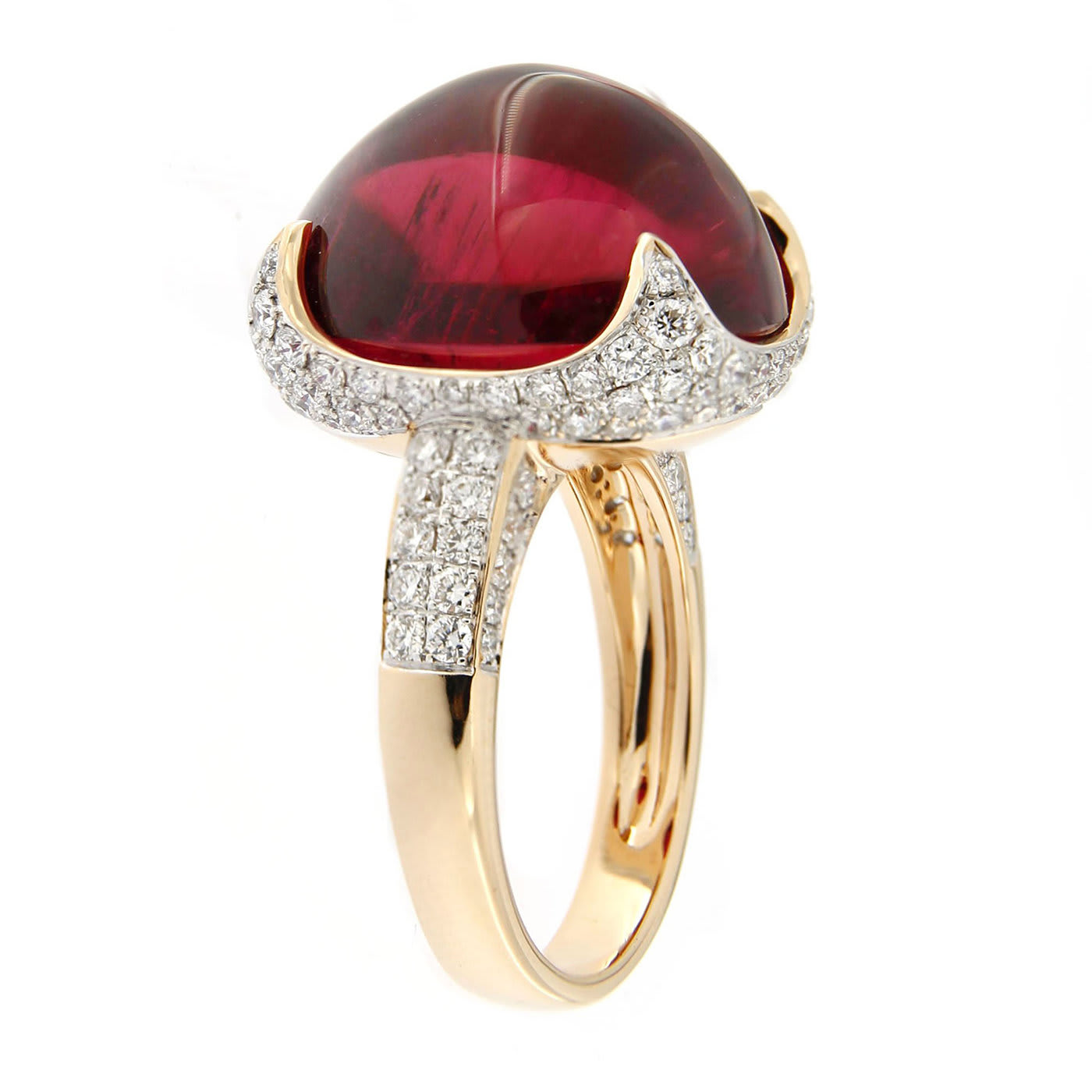 Rubellite and Diamond 18k Yellow Gold Engagement Ring - Jona