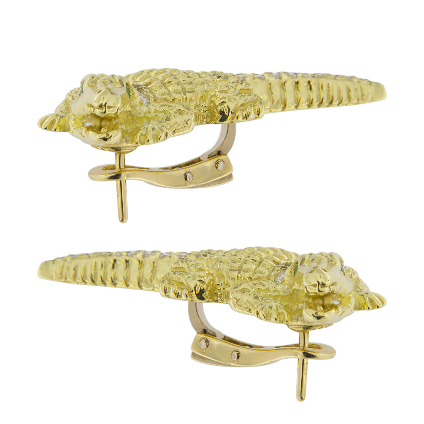 18k Yellow Gold White Diamond Alligator Clip-On Stud Earrings - Jona
