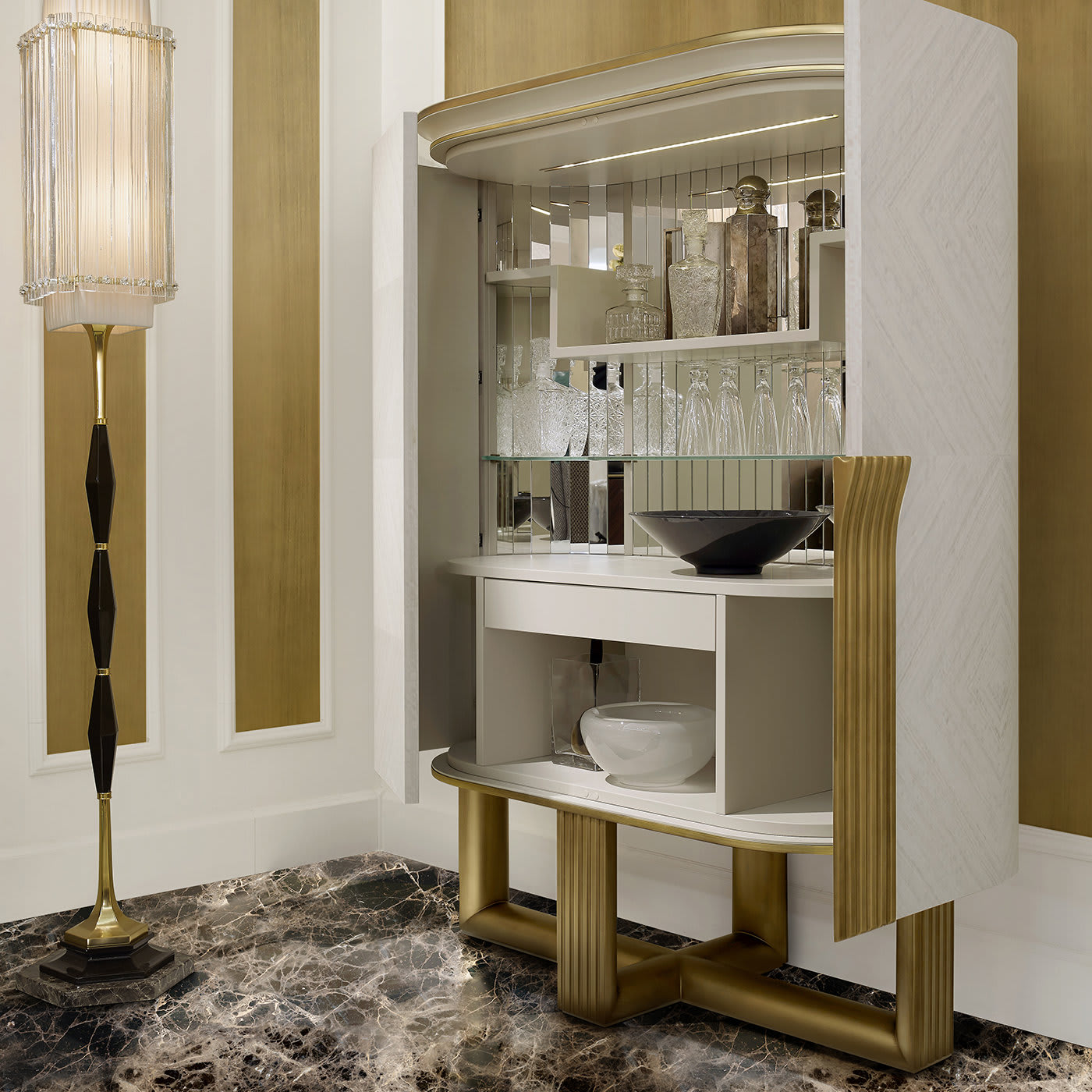 White and Gold Bar Cabinet - A.R. Arredamenti