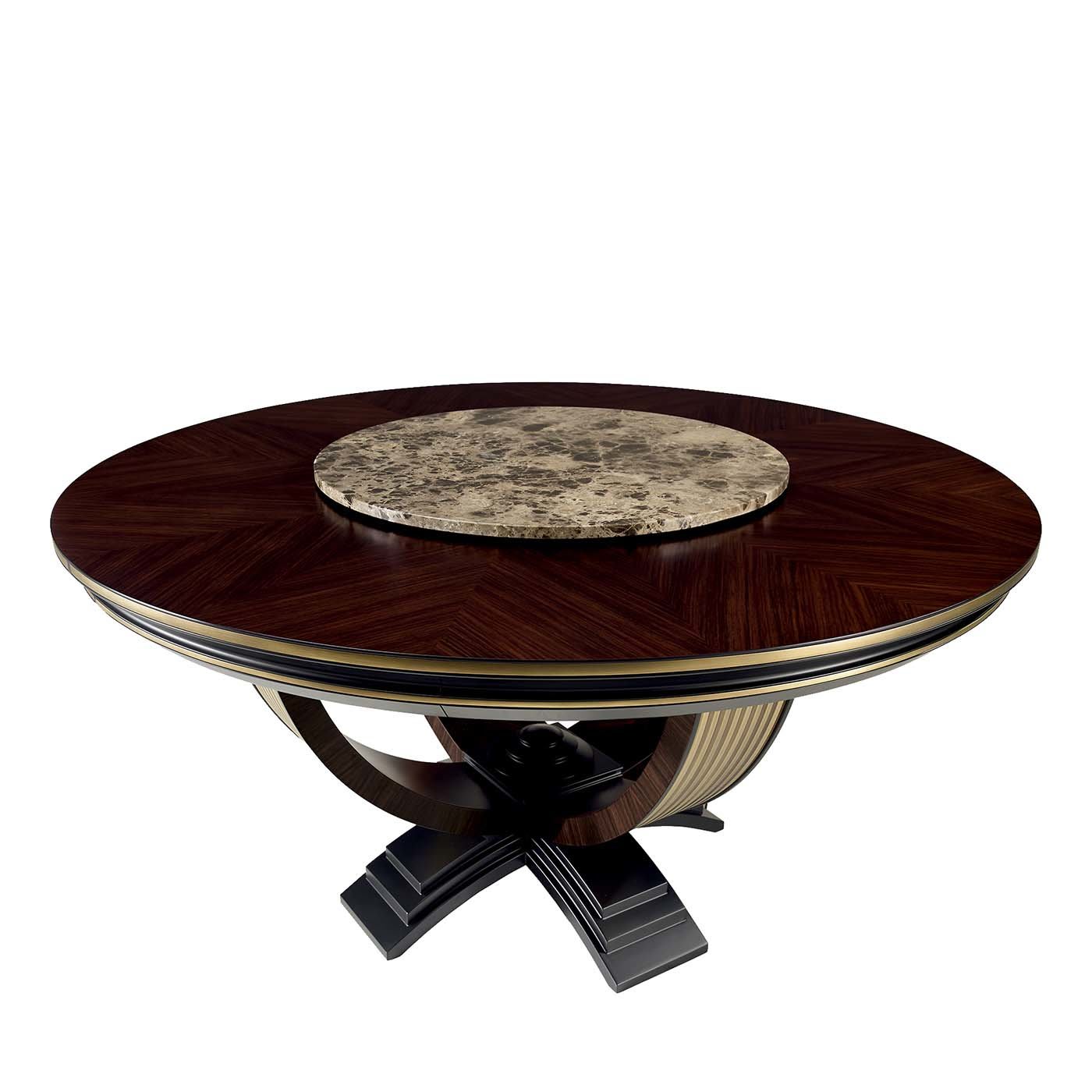 Round Dining Table with Emperador Marble Lazy Susan - A.R. Arredamenti