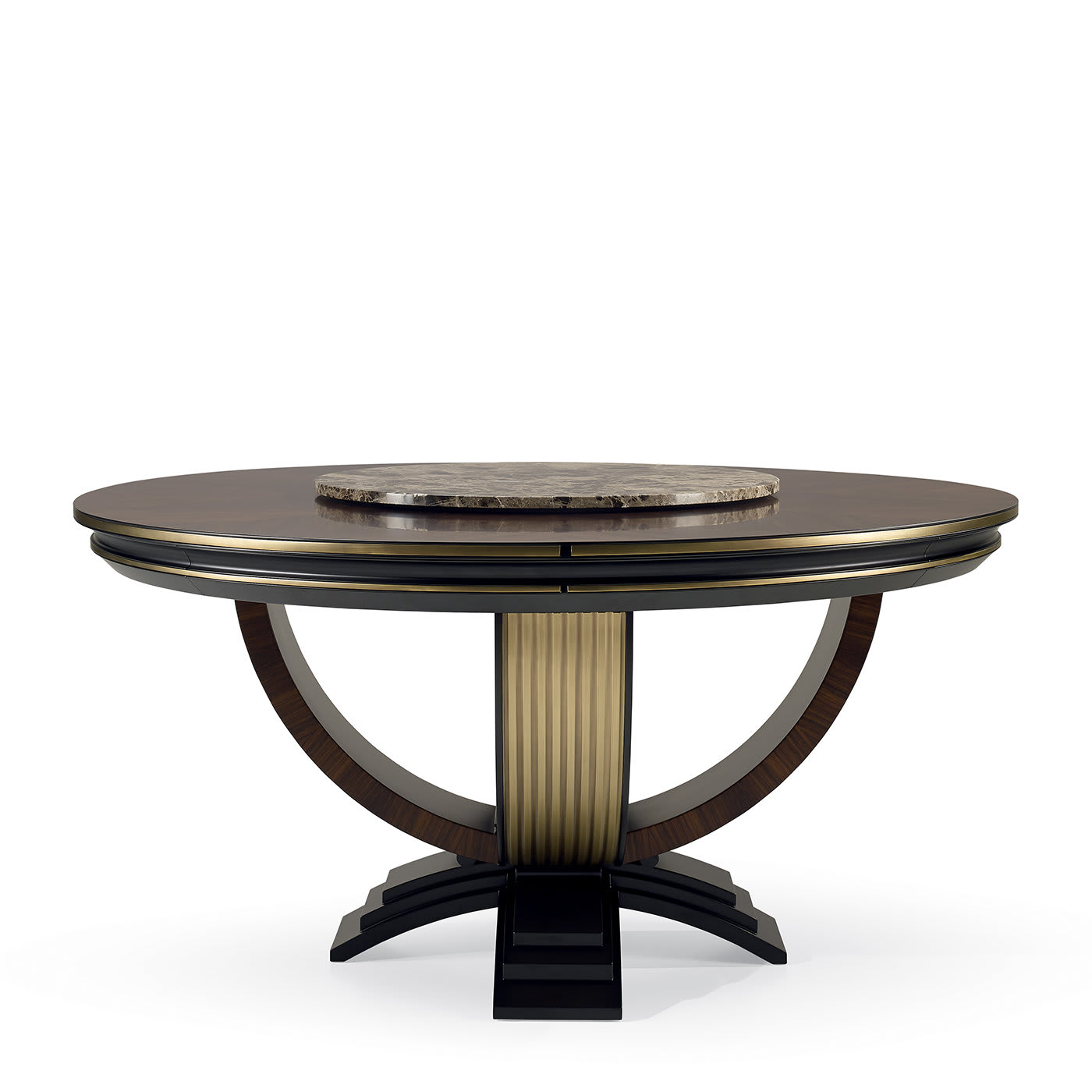 Round Dining Table with Emperador Marble Lazy Susan - A.R. Arredamenti