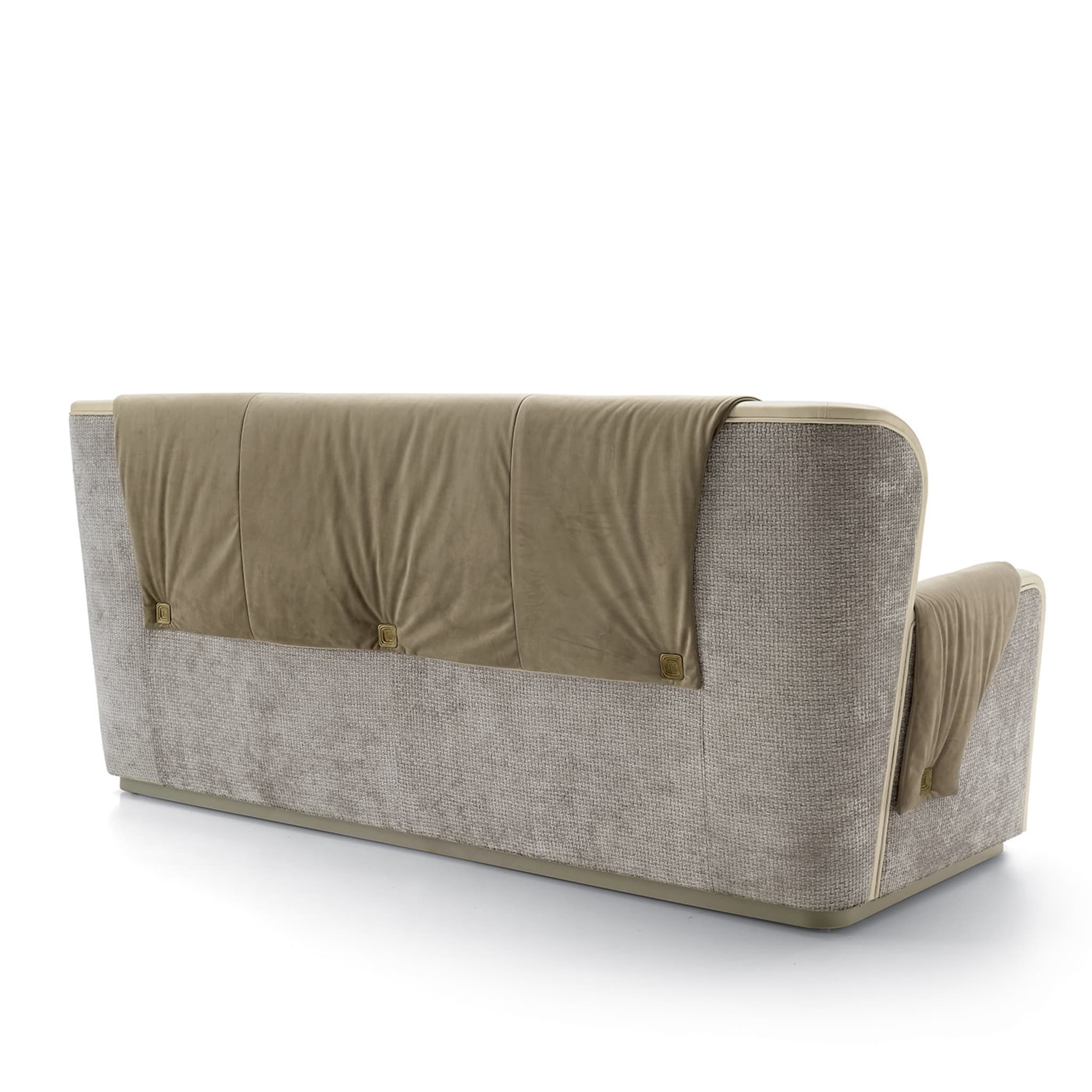 Beige Leather and Velvet 3-Seater Sofa - Alternative view 3