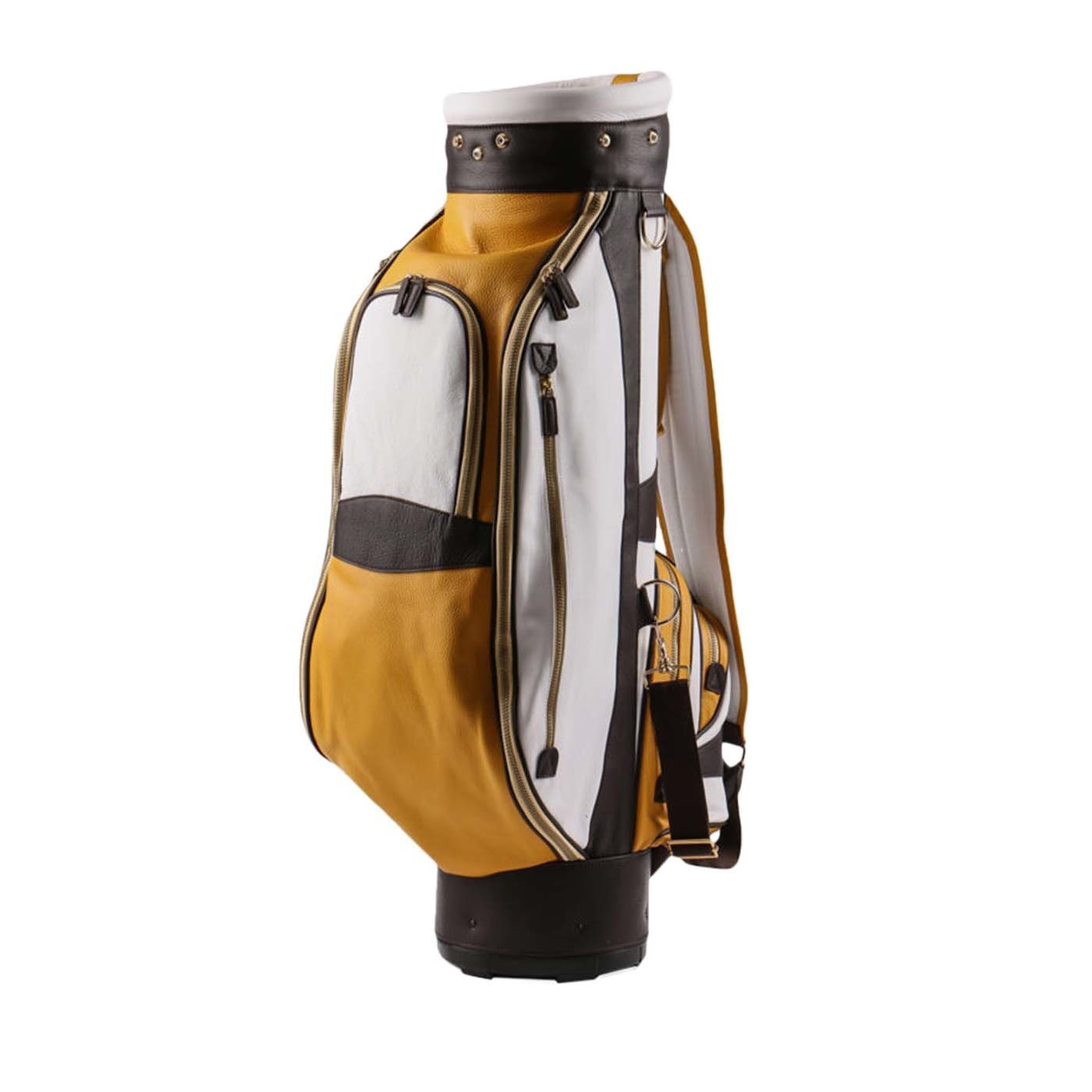 Weiße, gelbe und braune Golftasche - Hauptansicht