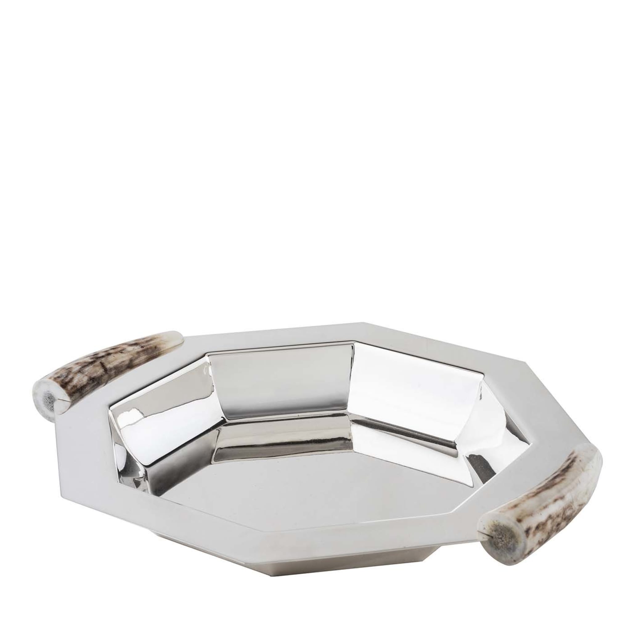 Silver Octagonal Tray with Deer Antler Handles - Main view