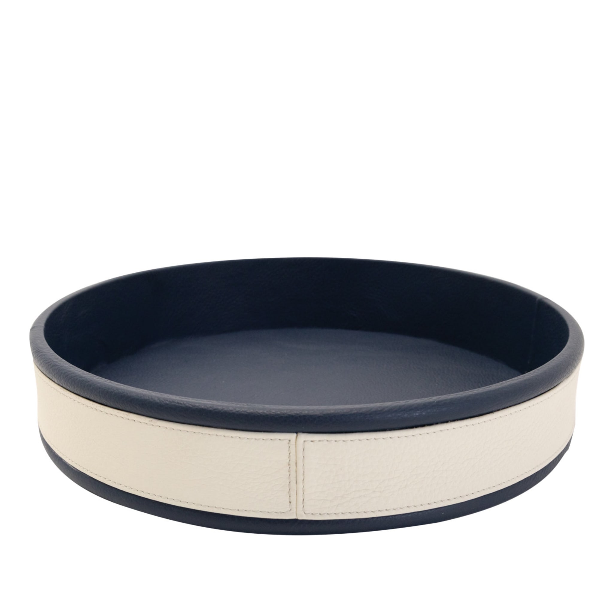 Navy Round Leather Tray - Main view