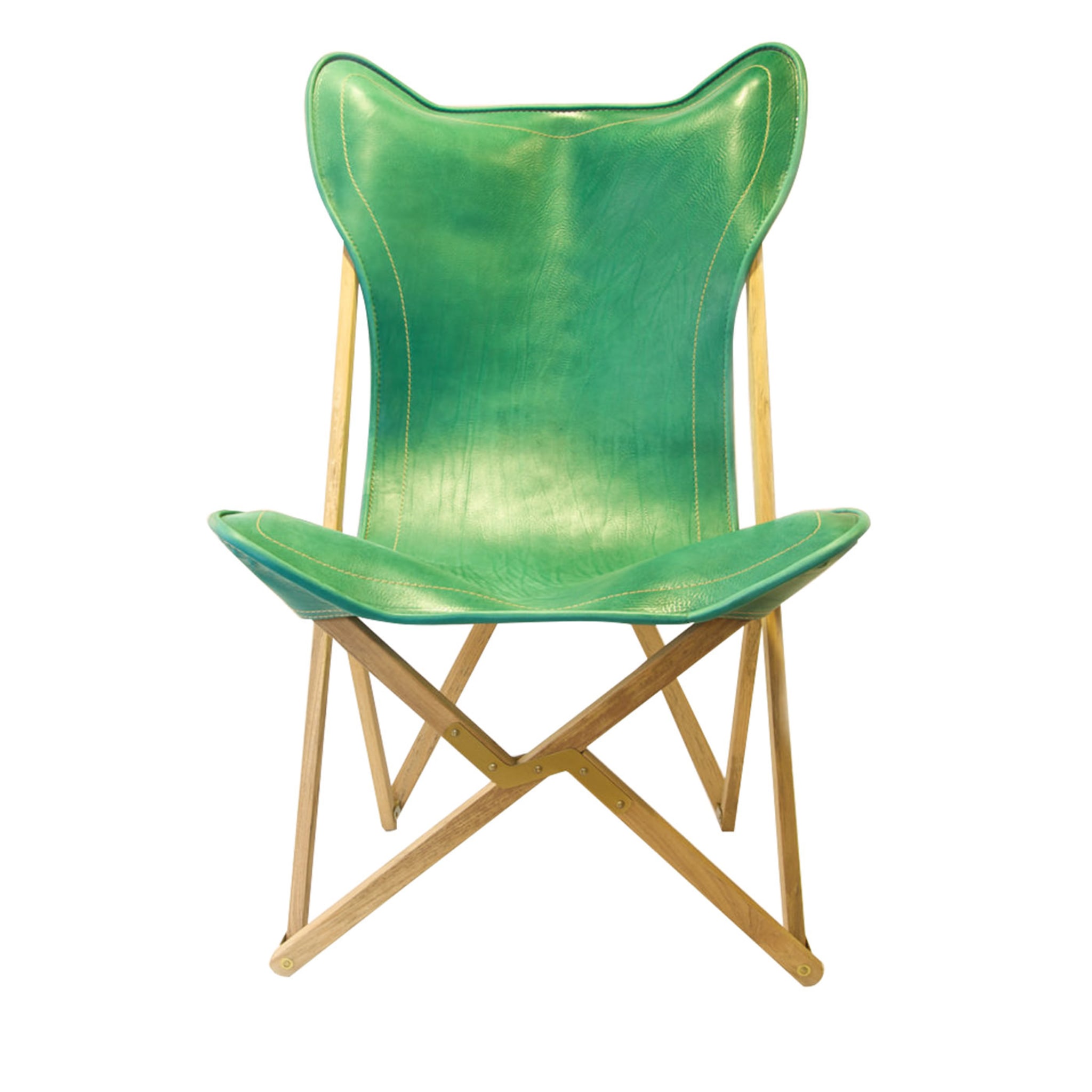 Tripolina Stuhl aus grünem Leder - Hauptansicht
