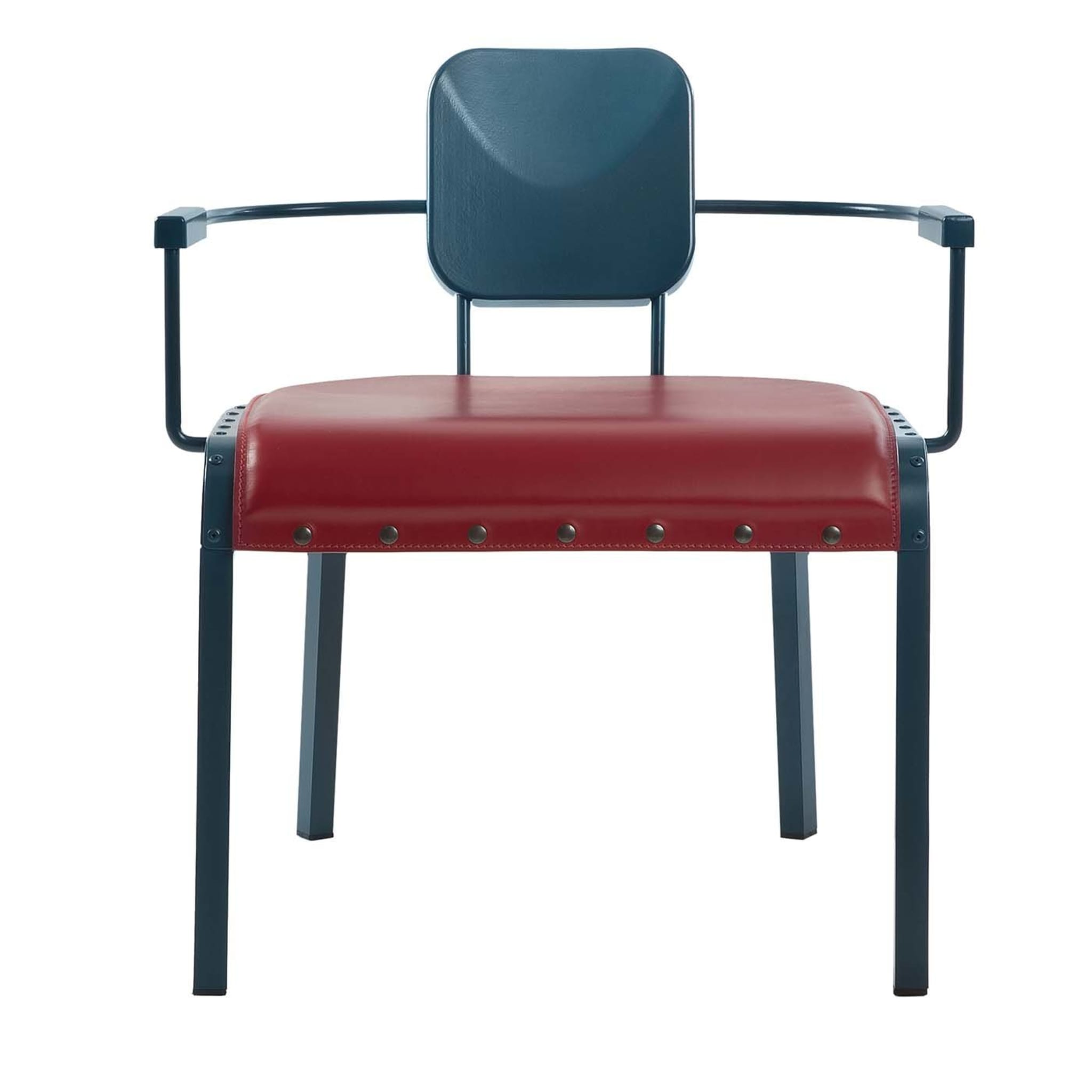 Rock4 Blue Lounge Armchair with Red Leather Seat by Marc Sadler - Vue principale